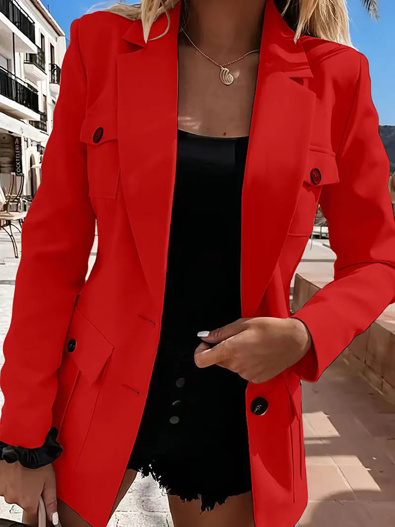 Lapel Collar Long Sleeve Blazer