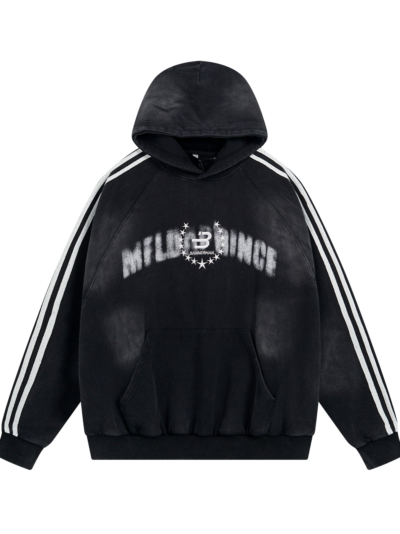 Men's Washed Graphic Striped Sleeve Hoodie