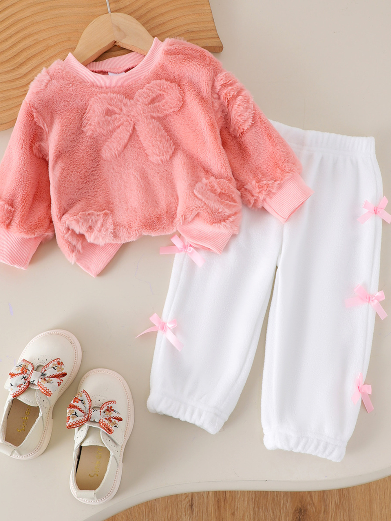 Children's Bow Round Neck Top and Pants Set