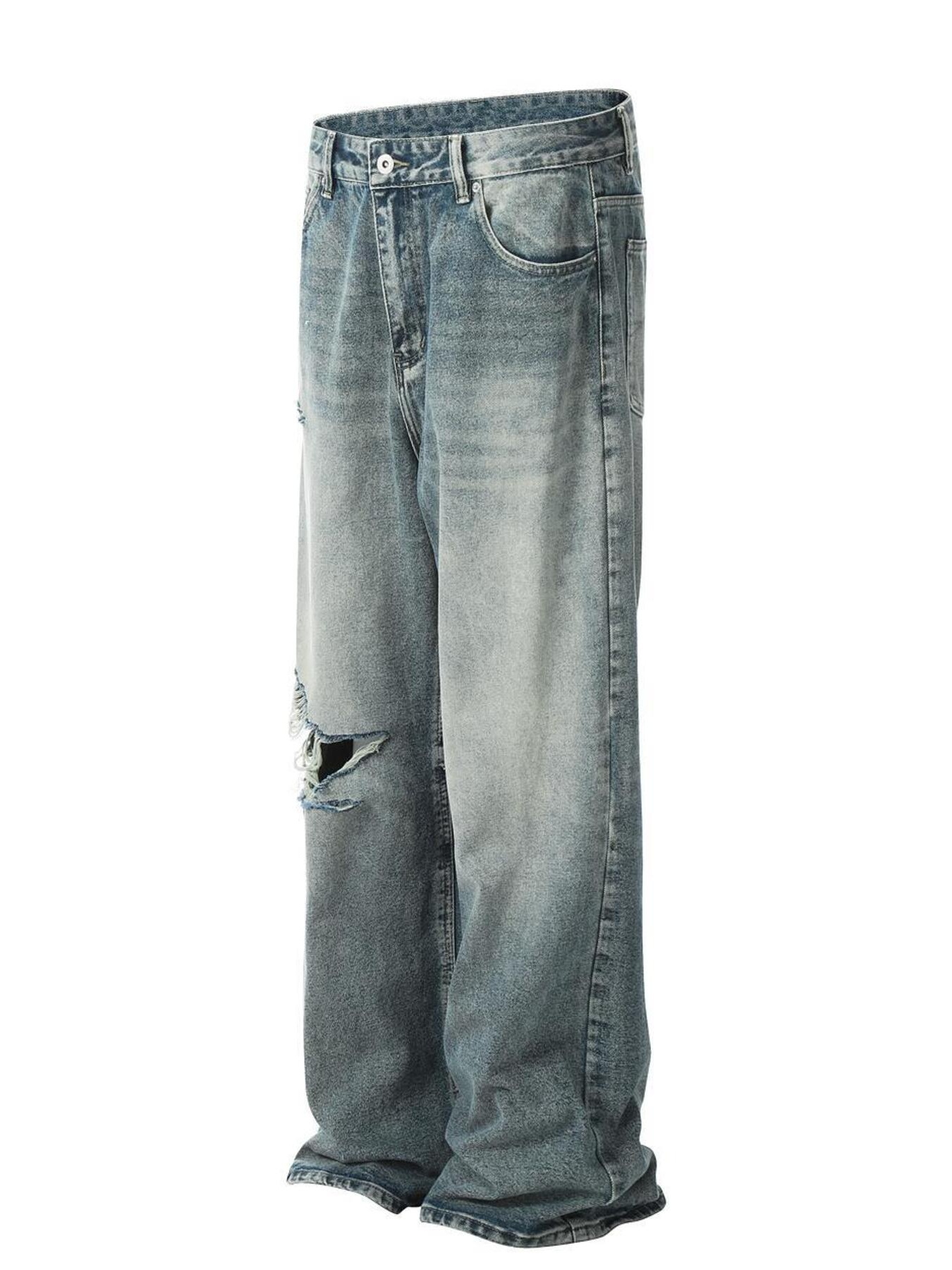 Men's Distressed Wide Leg Vintage Wash Jeans