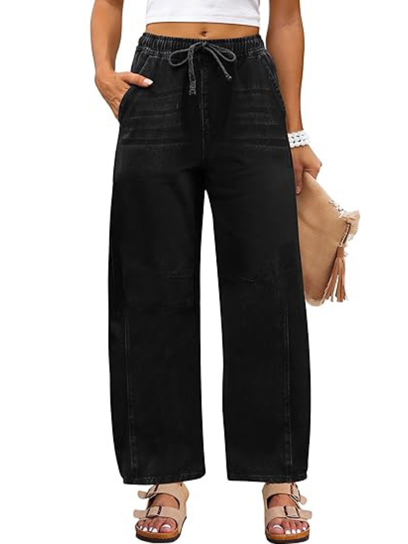 Elastic Waist Wide Leg Jeans