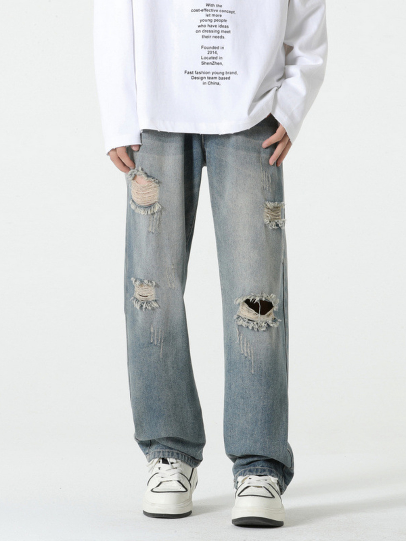 Men's Full Size Distressed Wide Leg Jeans Plus Size