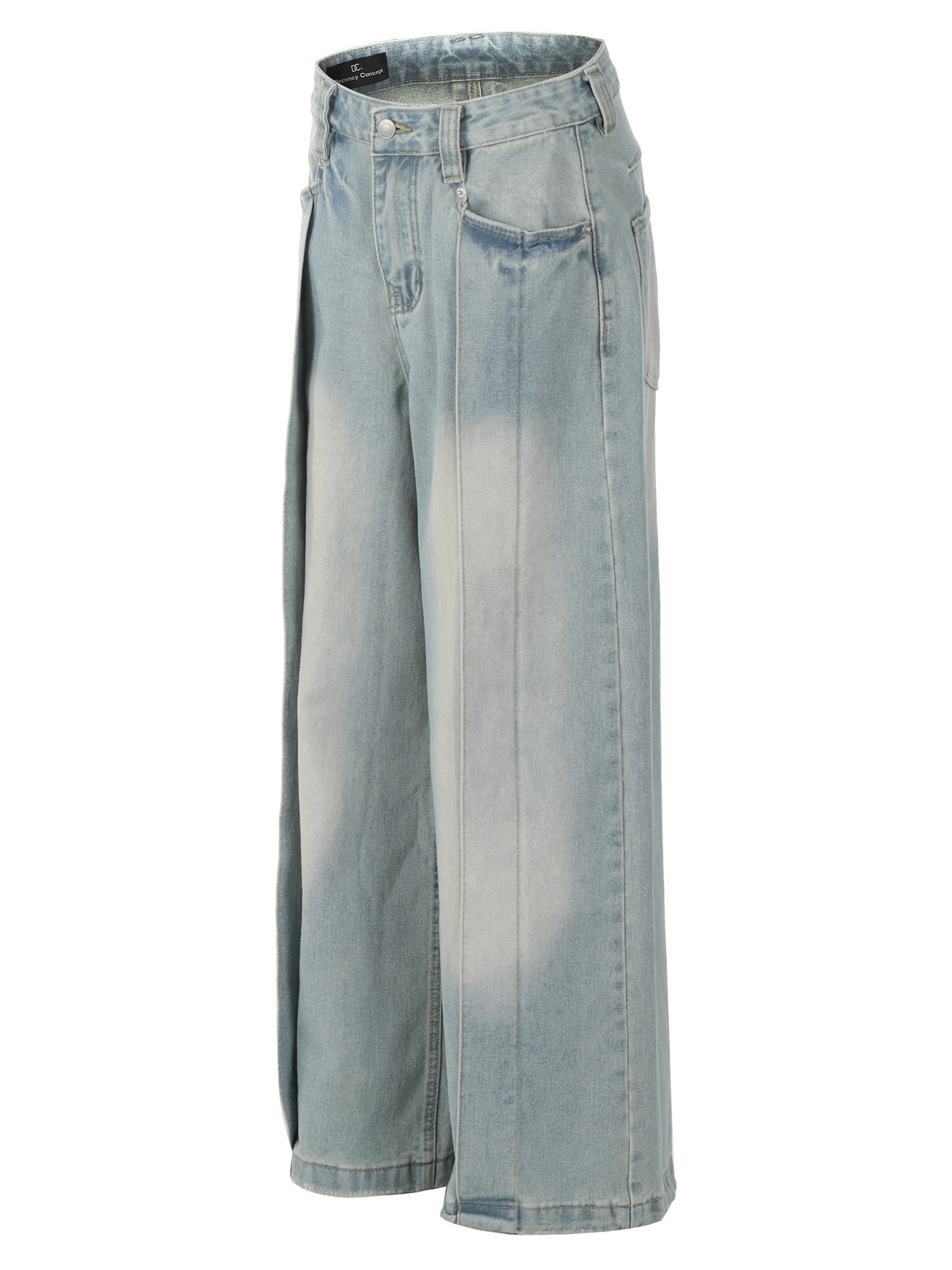 Men's Wash Pleated Wide Leg Jeans