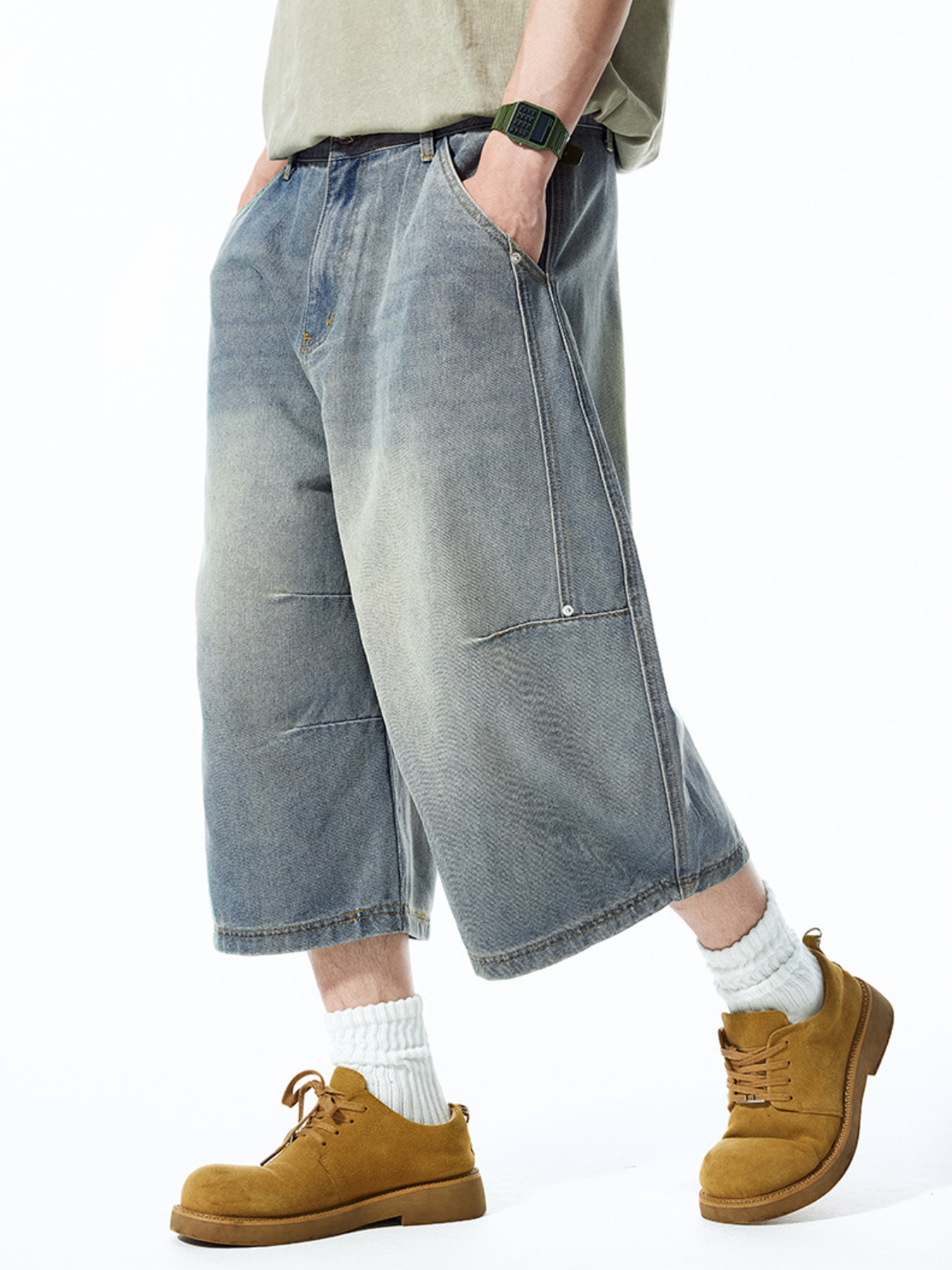 Men's Wide-Leg Denim Shorts