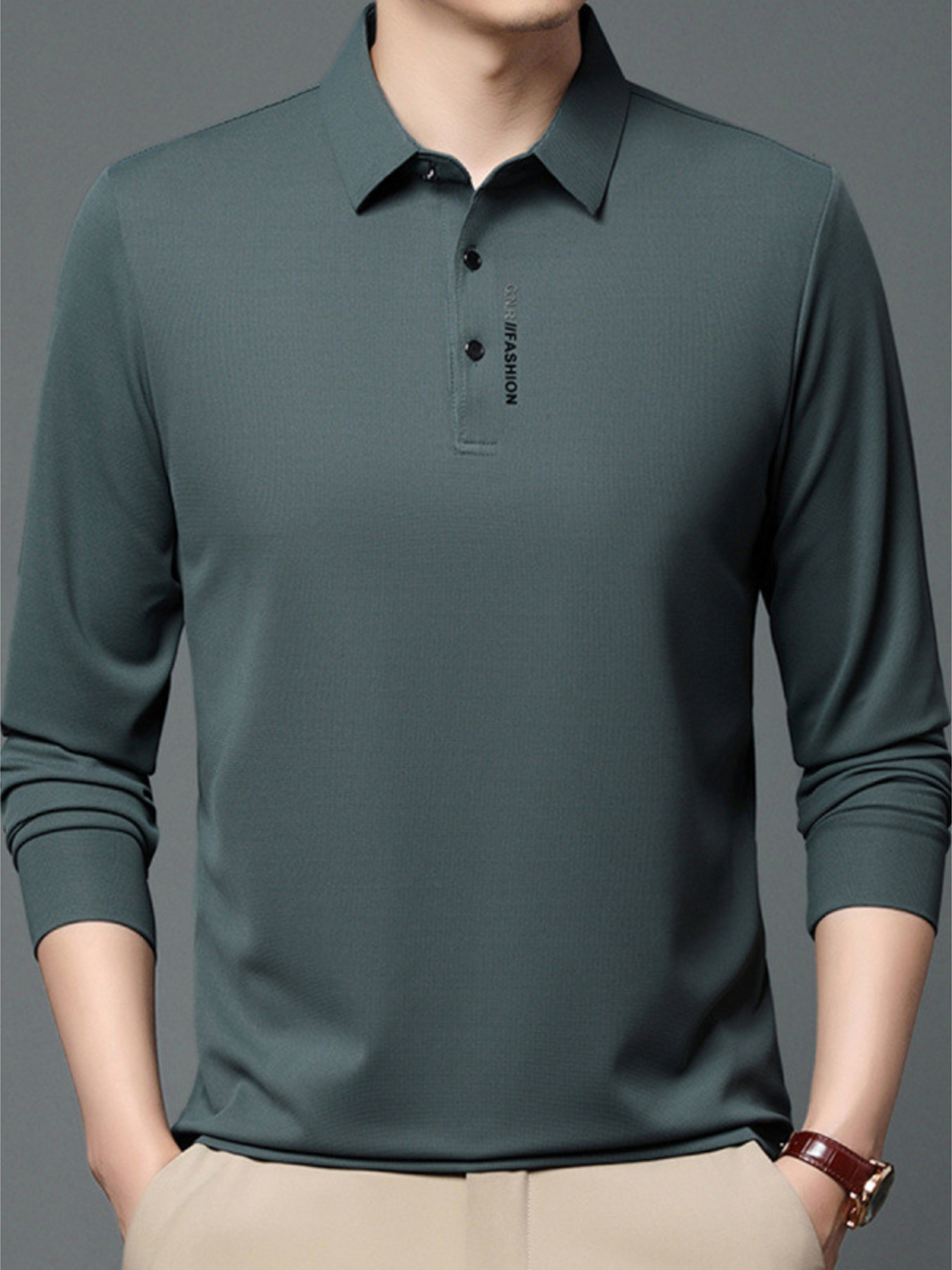 Men's Plus Size Long Sleeve Polo with Classic Collar