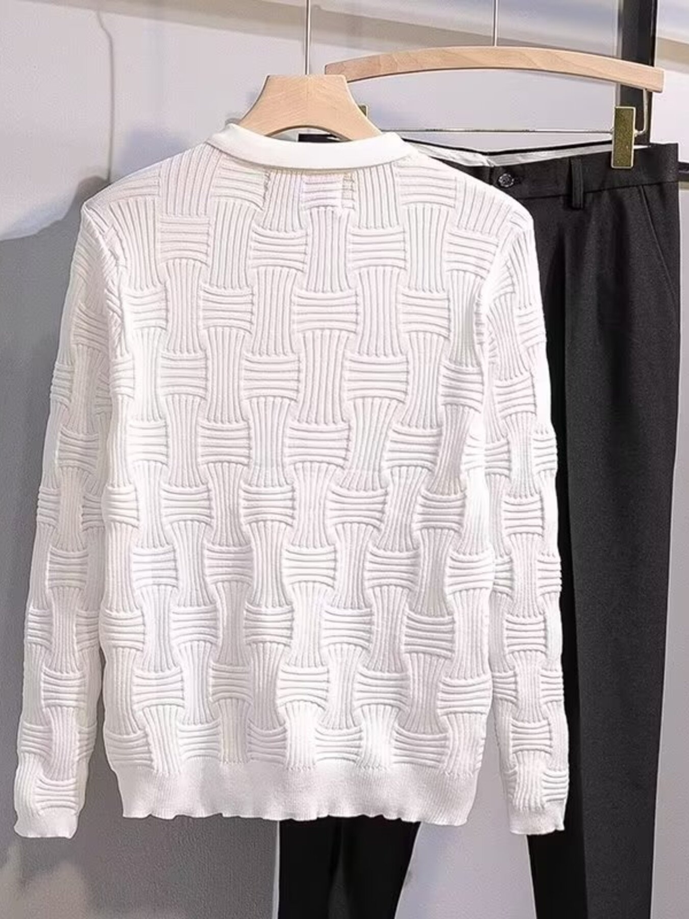 Men's Plus Size Textured Knit Polo Knit Top