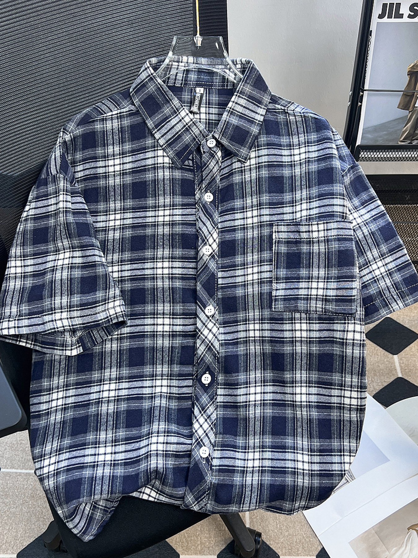 Men's Plus Size Plaid Button Up Short Sleeve Shirt
