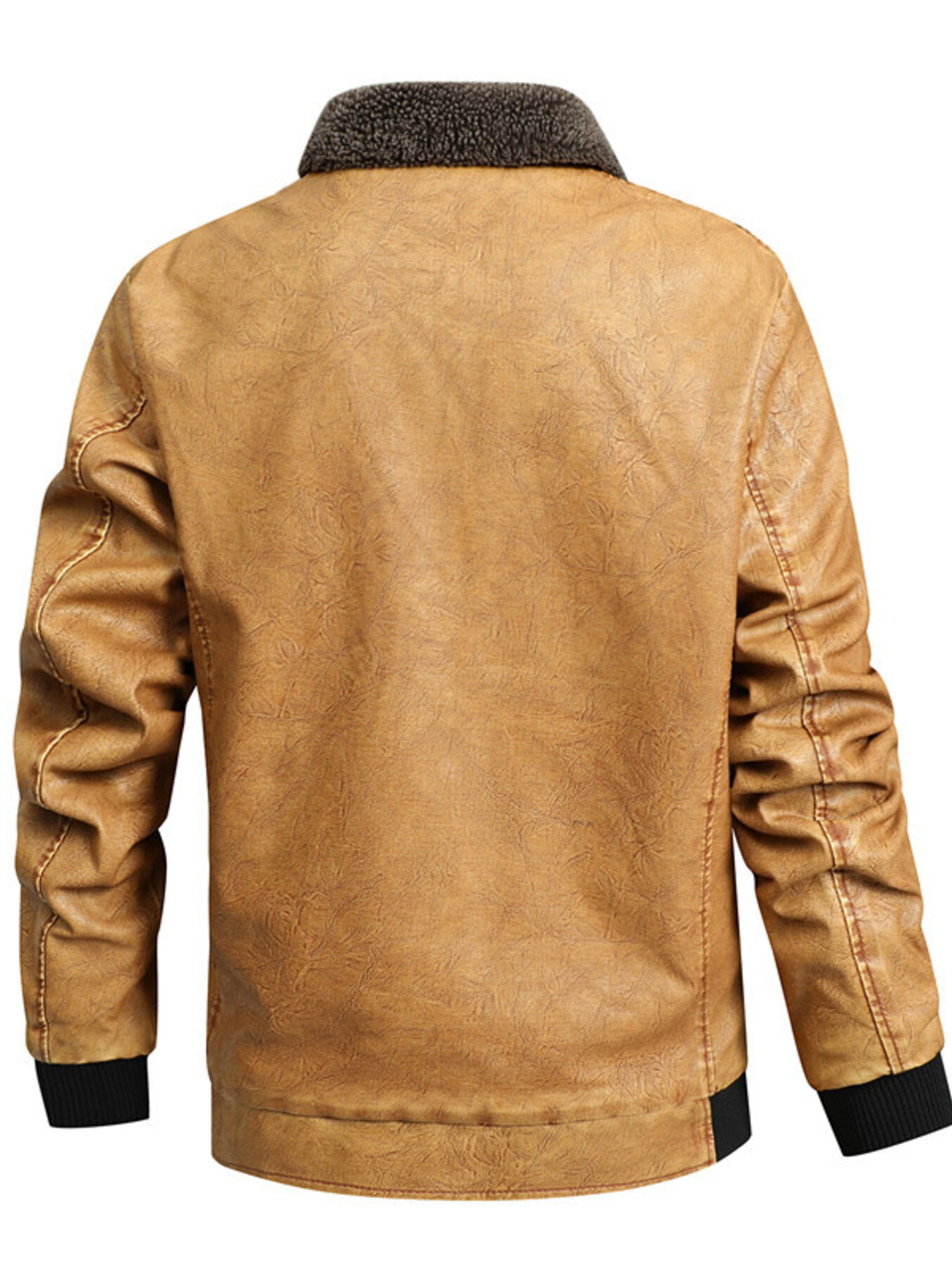 Men's Full Size Faux Leather Sherpa Collar Jacket Plus Size