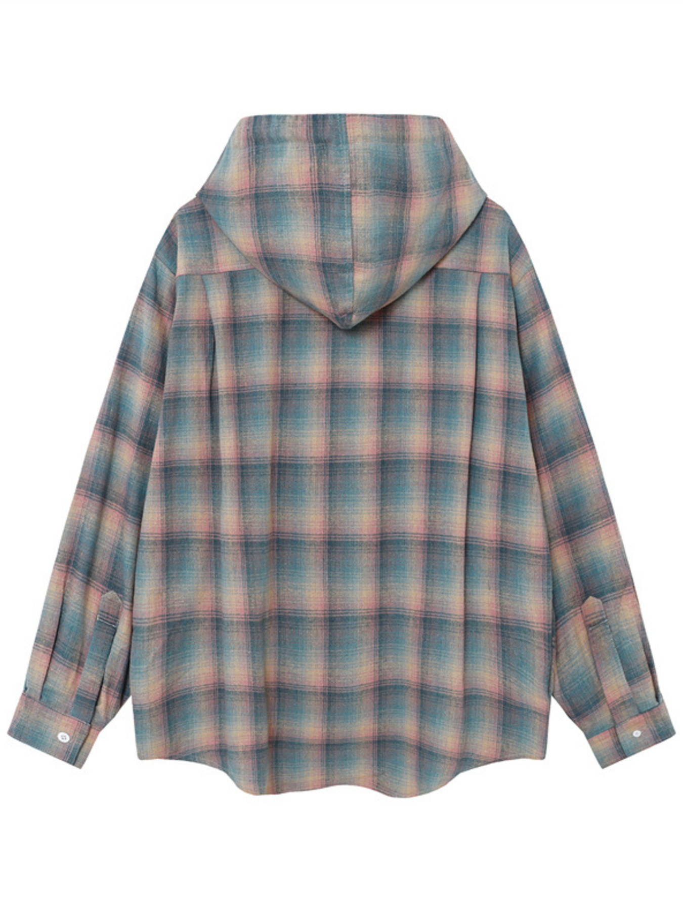 Men's Drawstring Plaid Button Up Hooded Shirt