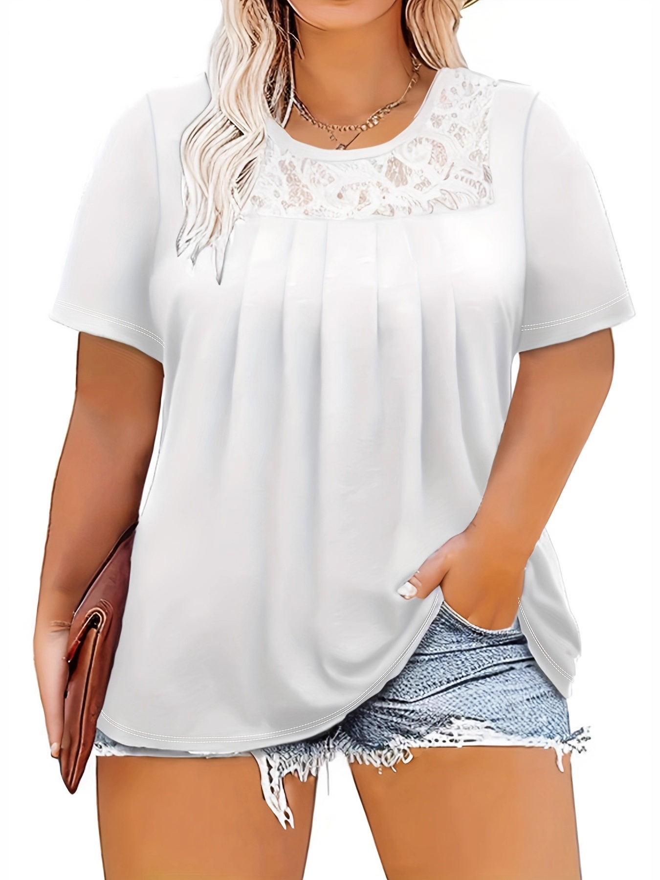 Plus Size Lace Detail Short Sleeve Top