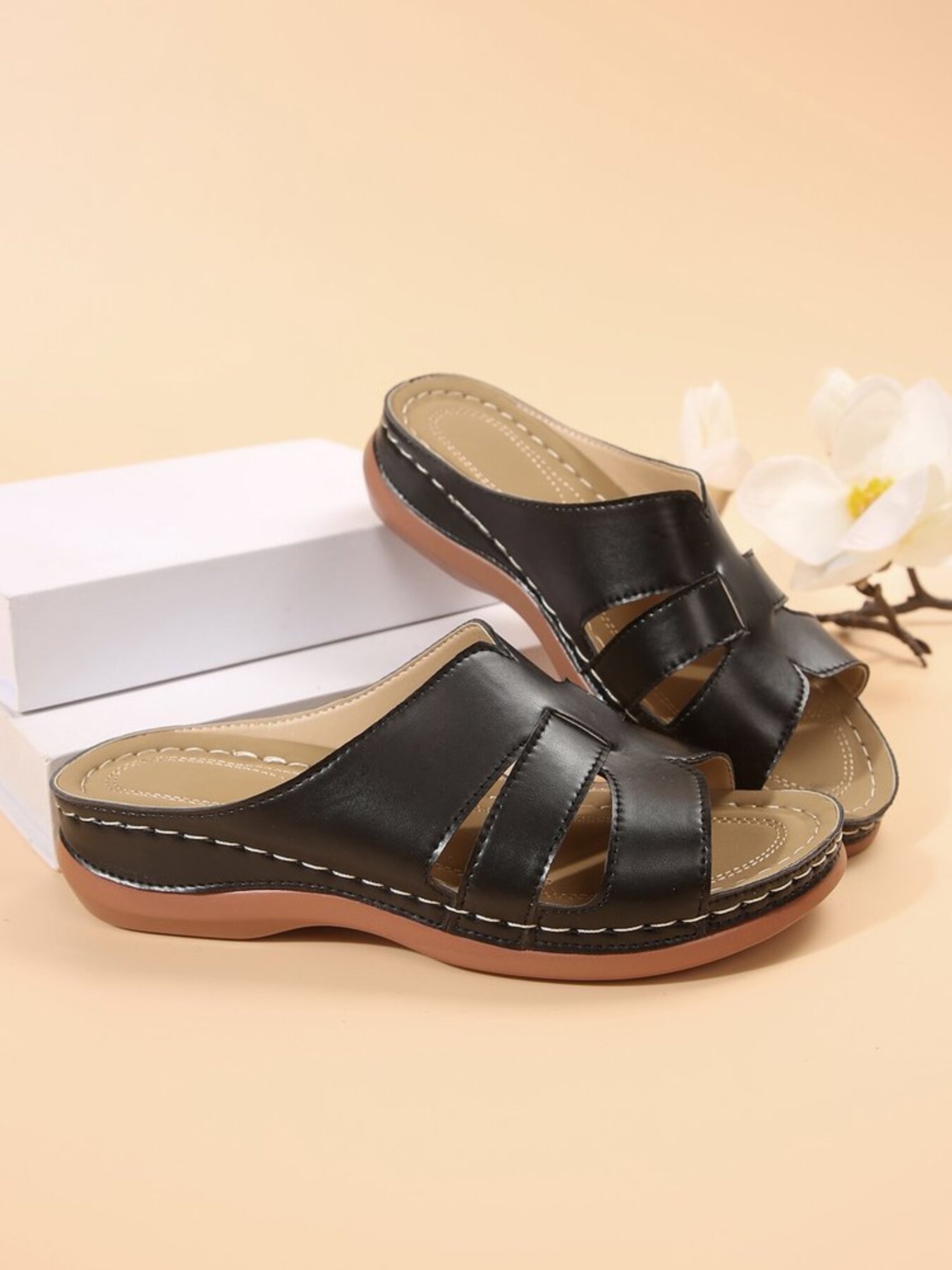 Cutout Leather Open Toe Sandals