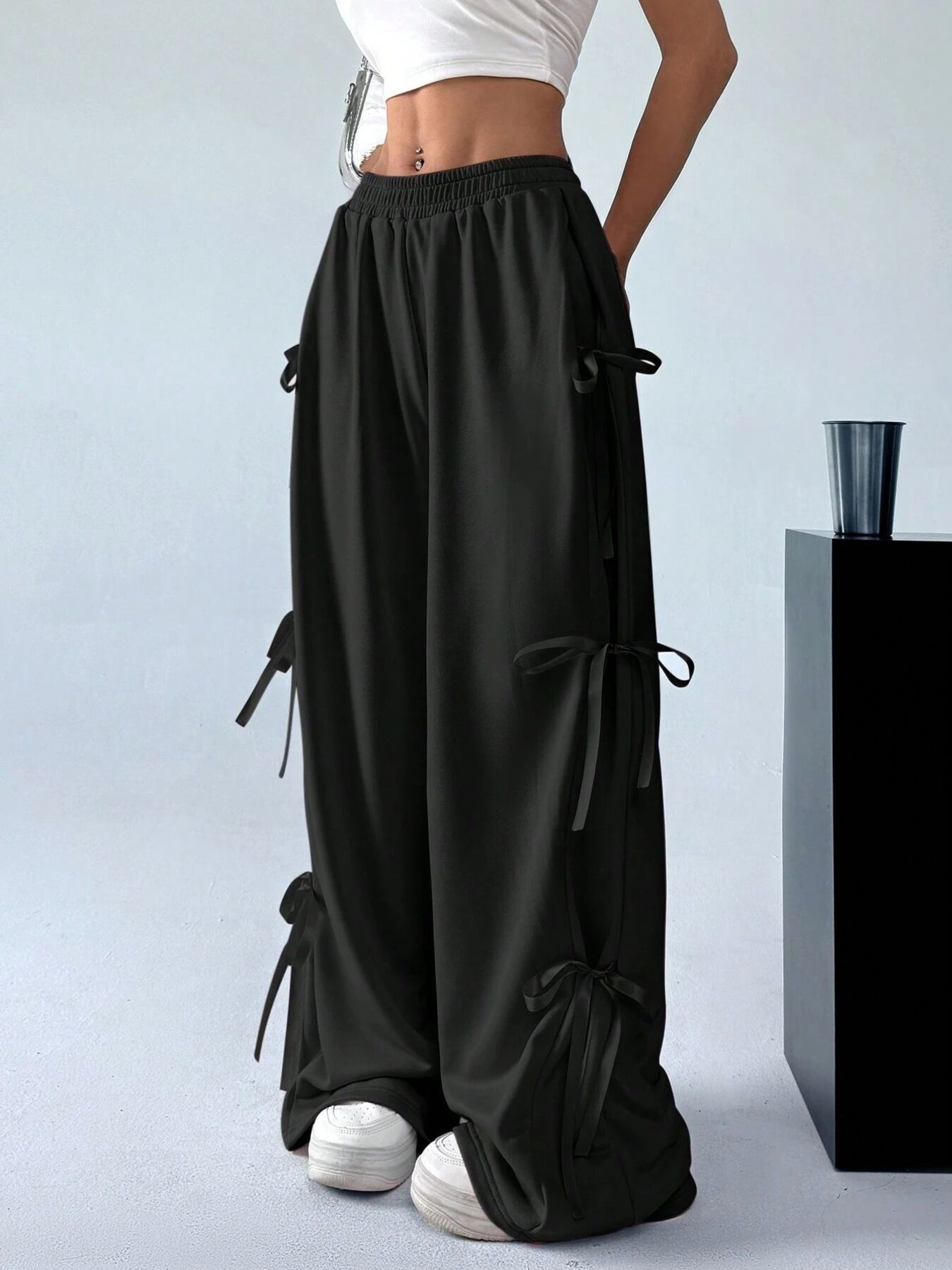 Cargo Wide Leg Pants with Side Tie Details