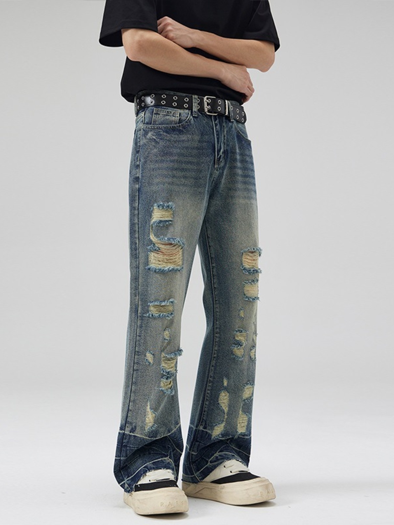 Men's Full Size Distressed Wide Leg Jeans Plus Size