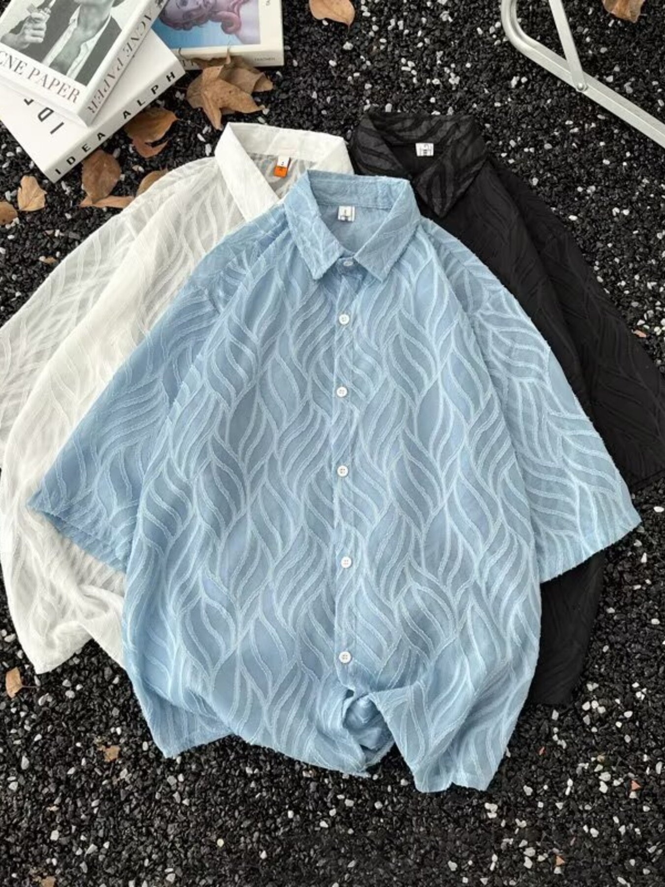 Men's Full Size Wave Pattern Short Sleeve Button-Up Shirt Plus Size