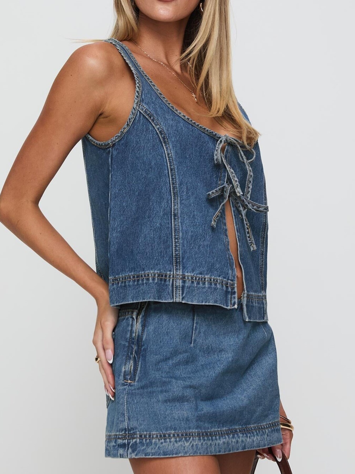 Tie-Front Tank and Skirt Denim Set