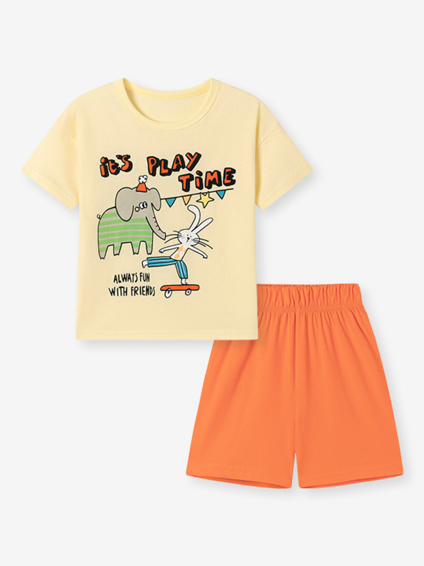 Children's Cartoon Graphic Top and Shorts Set