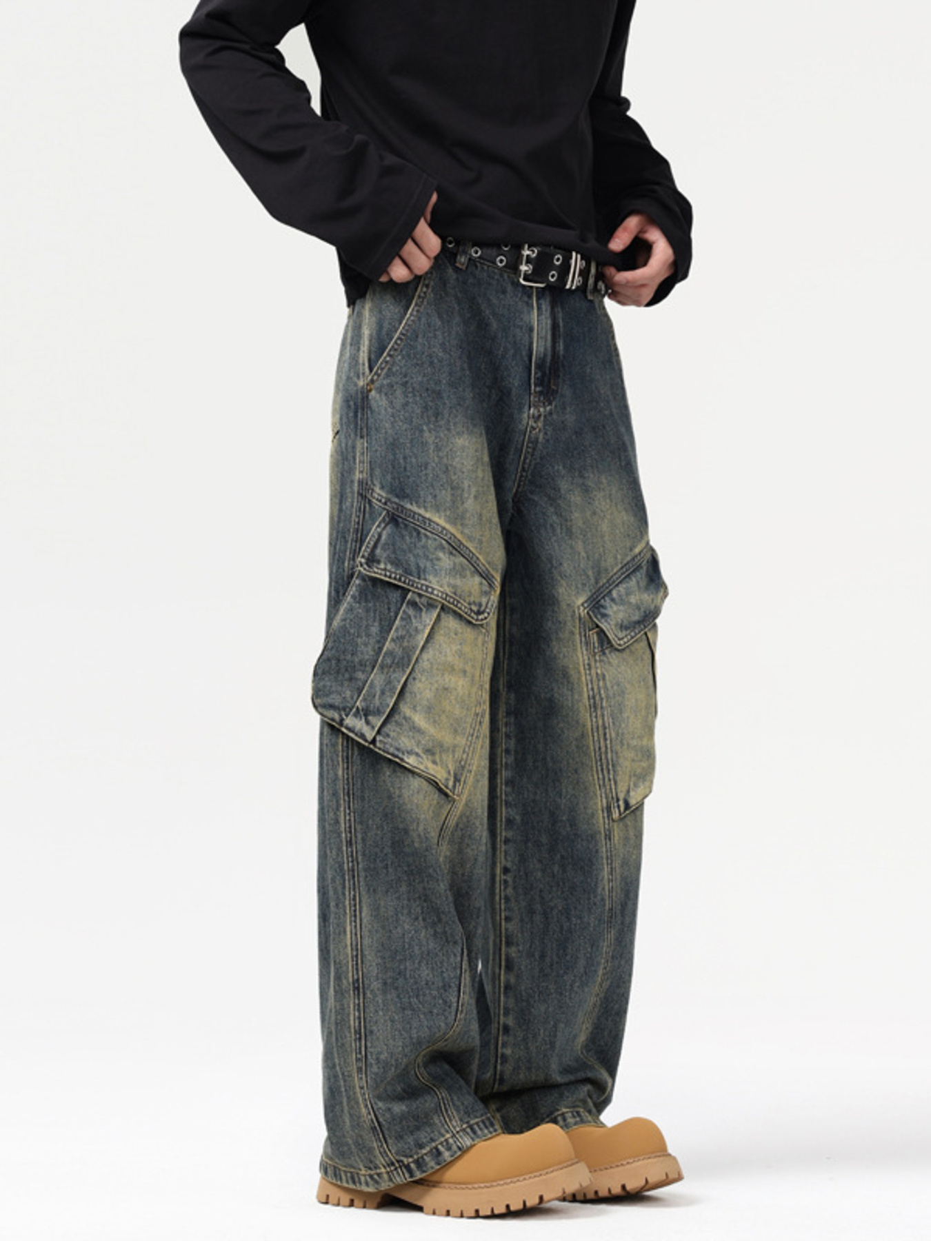 Men's Wash Wide Leg Cargo Jeans