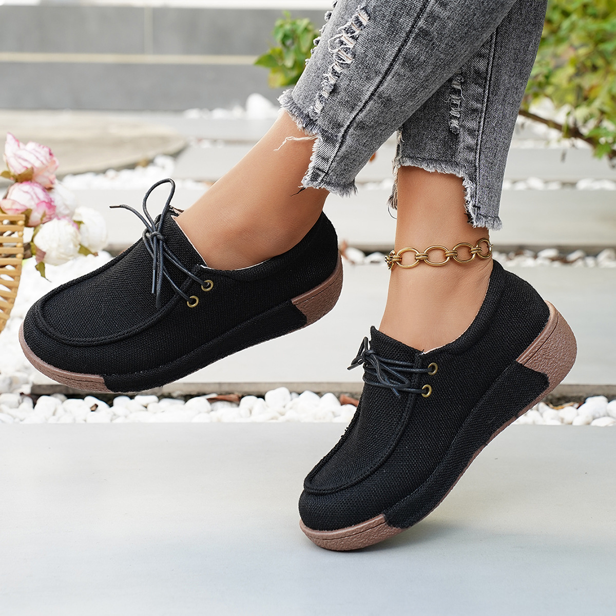 Round Toe Lace-Up Sneakers