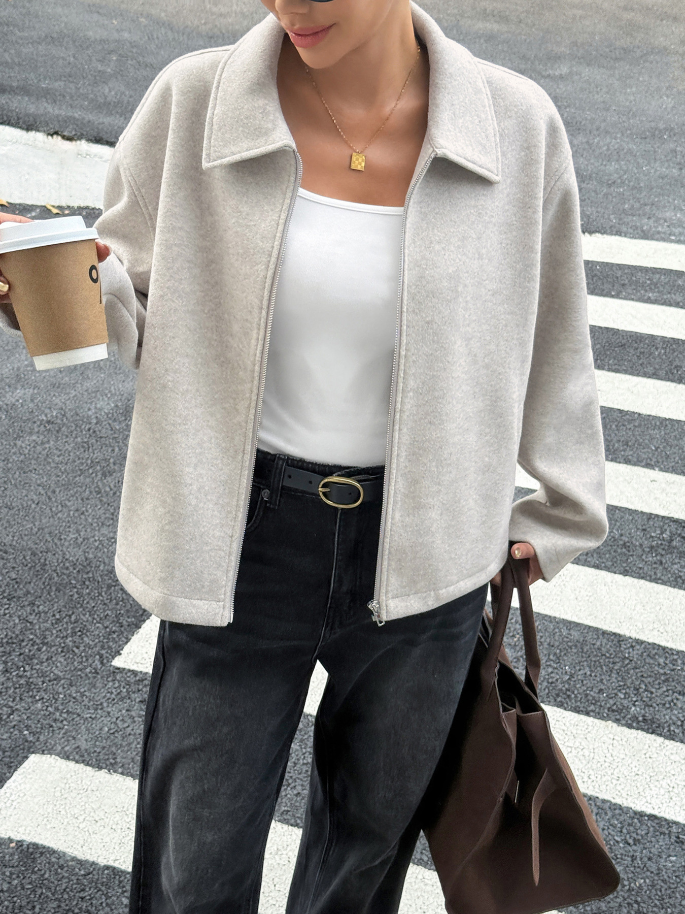 Zip-Up Dropped Shoulder Jacket