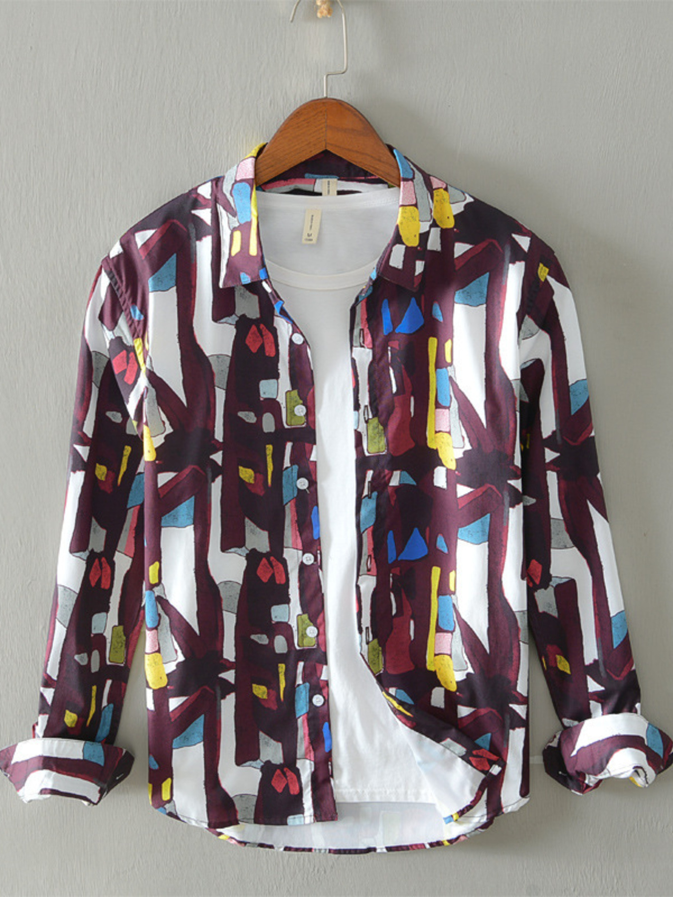 Men's Plus Size Printed Button Up Long Sleeve Shirt