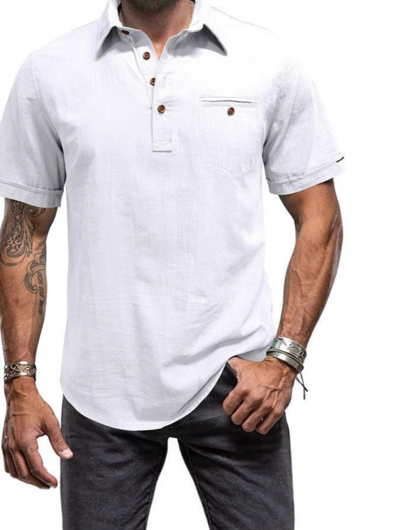 Men's Full Size Button Detail Short Sleeve Polo Plus Size