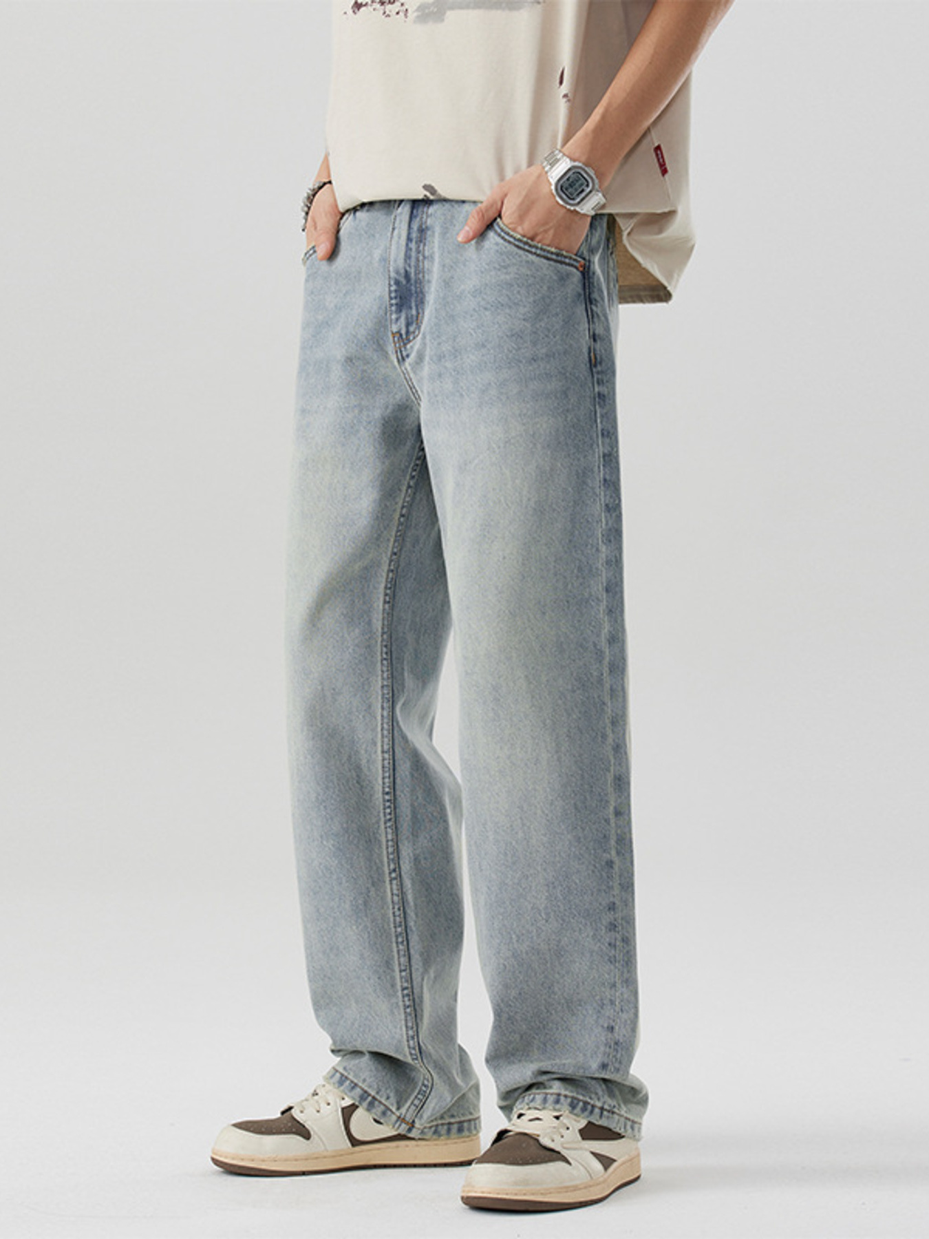 Men's Wash Wide Leg Jeans