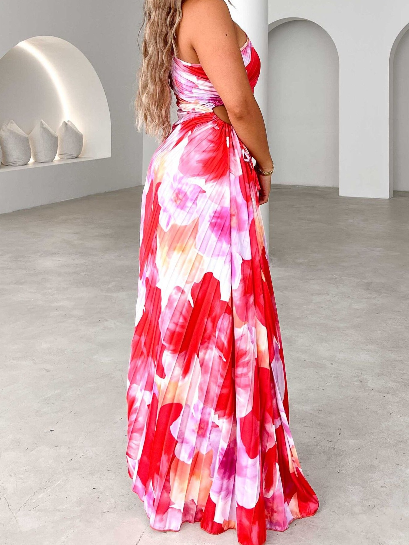 Printed One Shoulder Asymmetrical Maxi Dress
