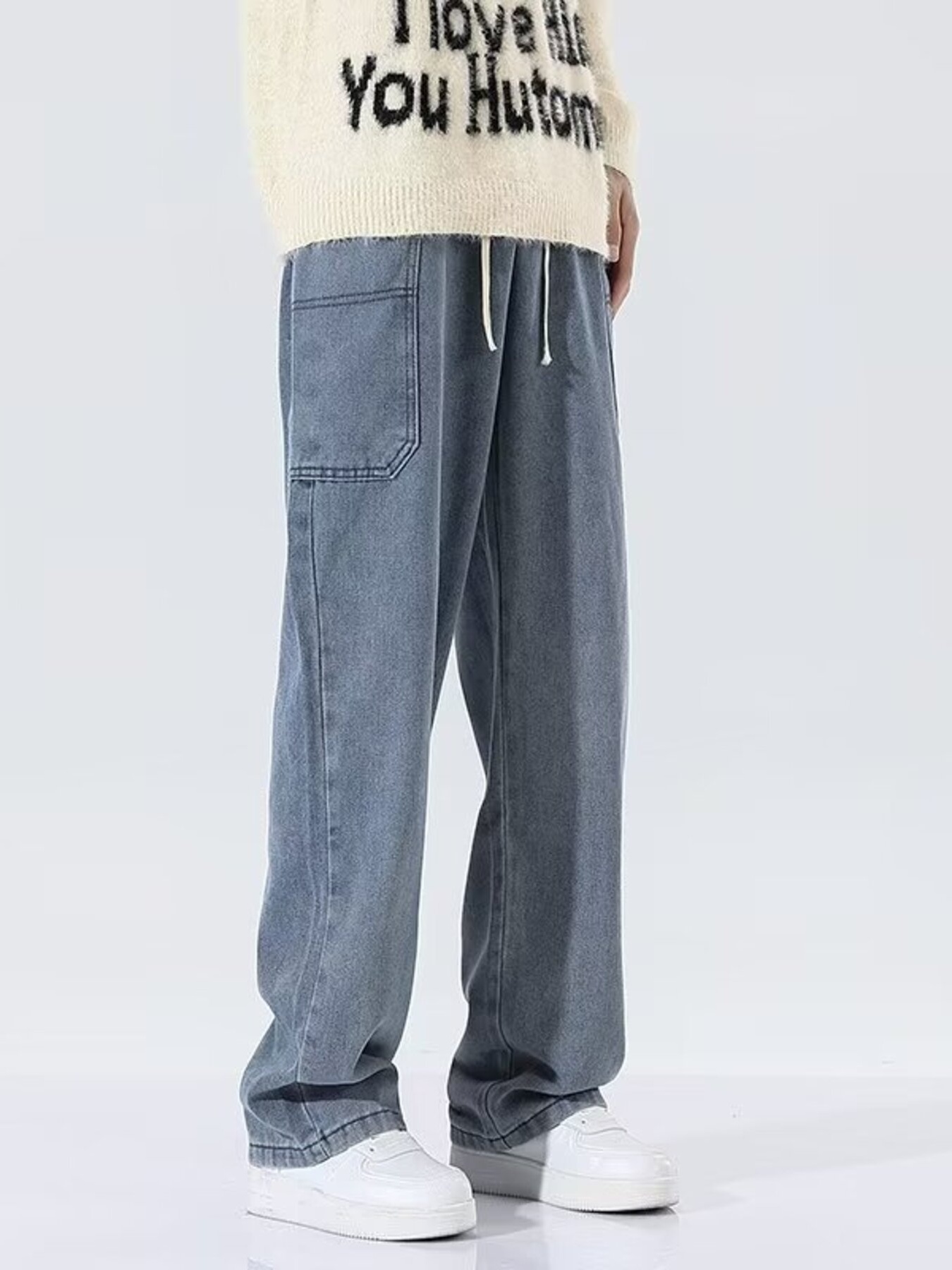 Men's Full Size Drawstring Wide Leg Jeans Plus Size