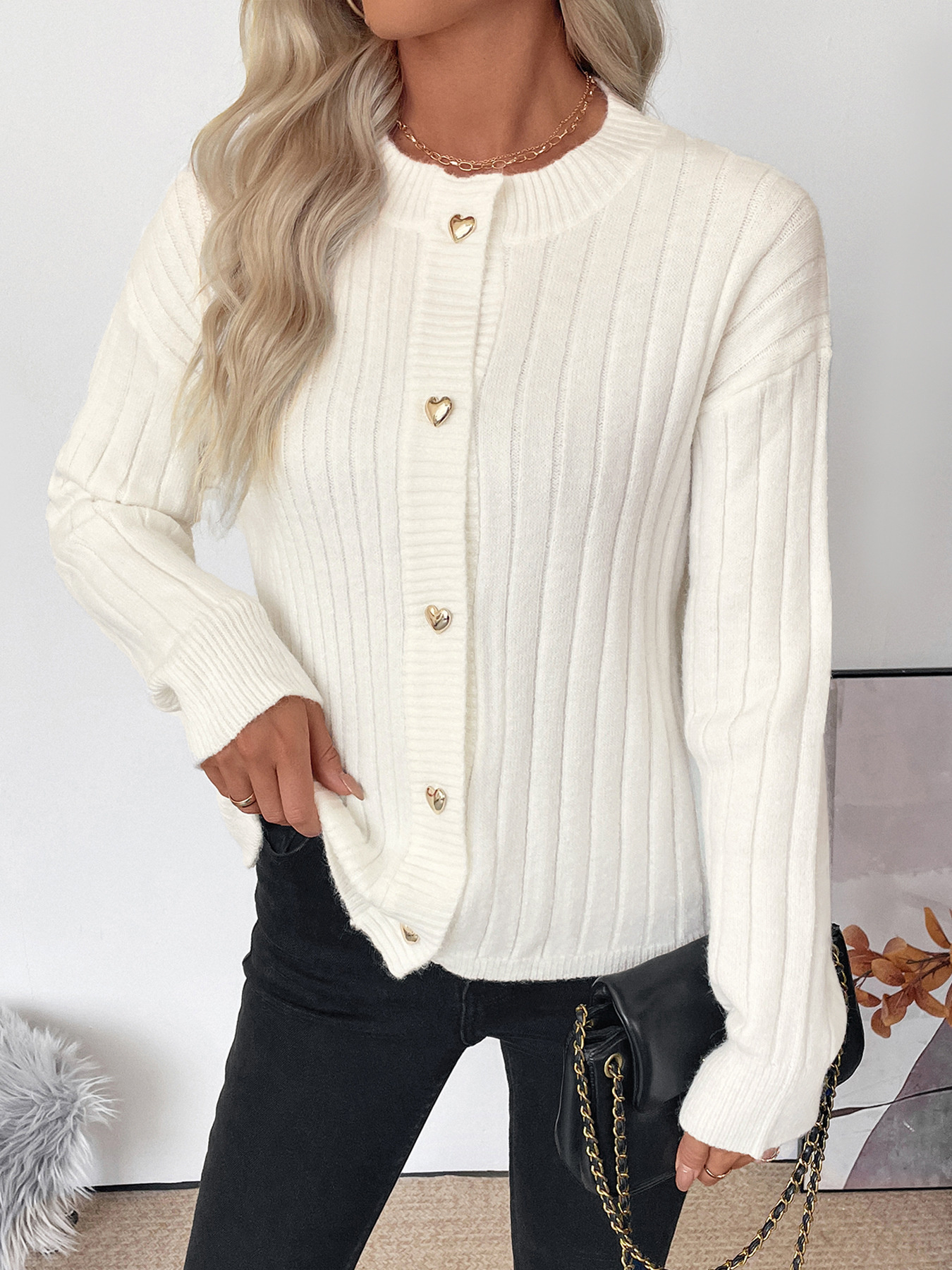 Ribbed Button Up Long Sleeve Cardigan