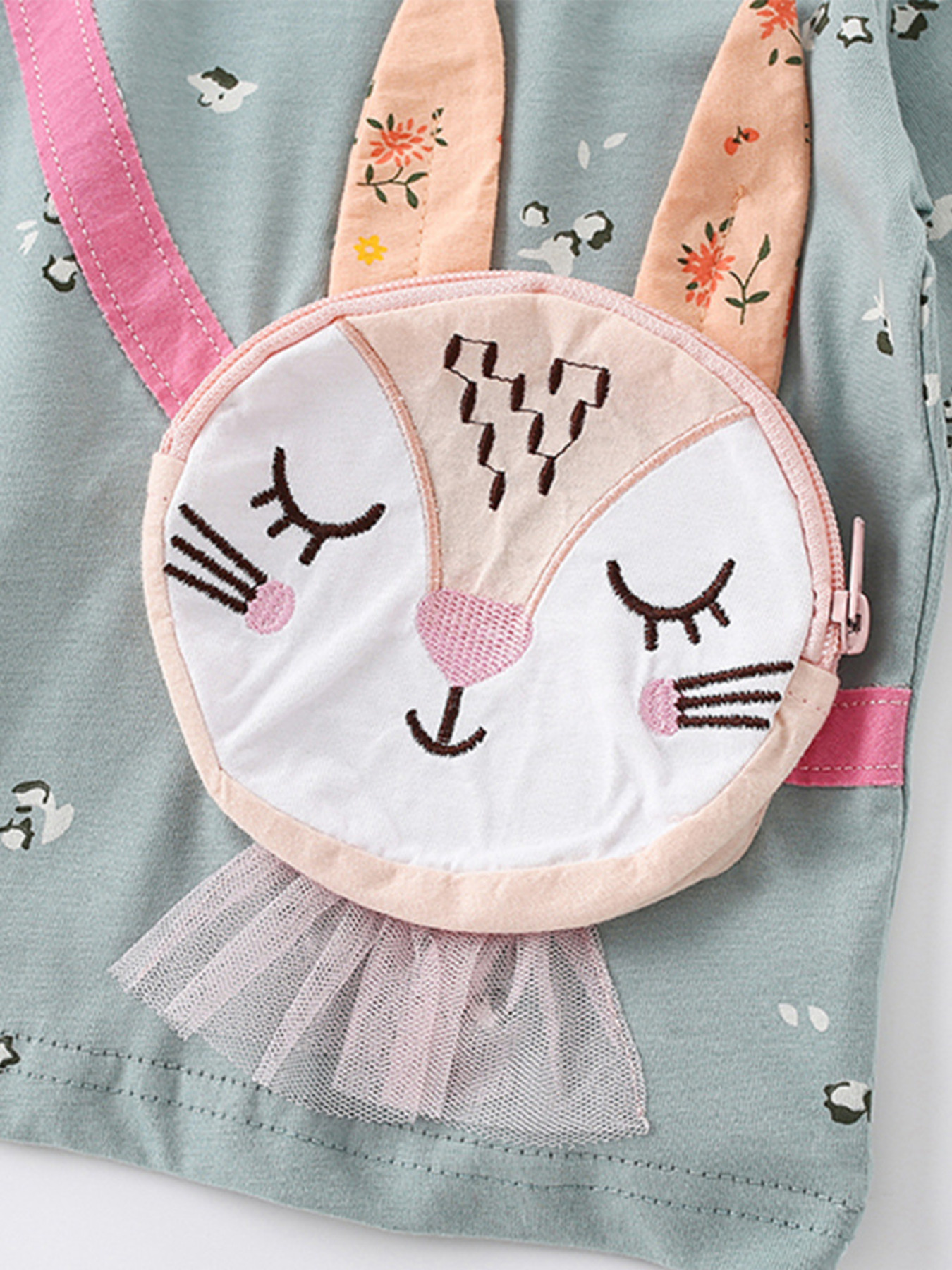 Children's Cute Bunny Applique Long Sleeve Top and Pants Set