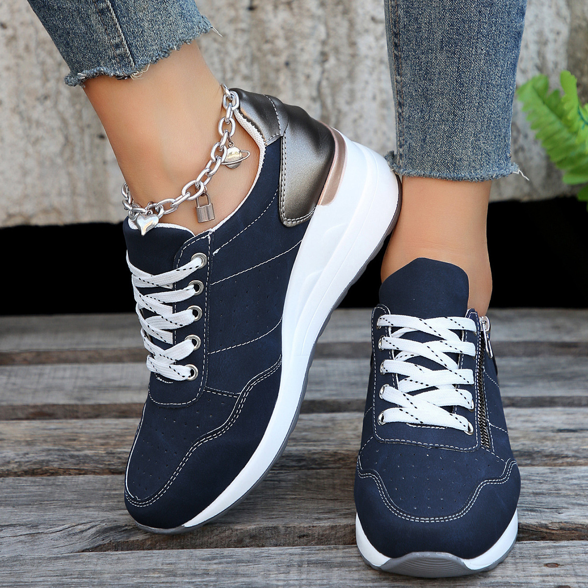 Lace Up Wedge Sneakers