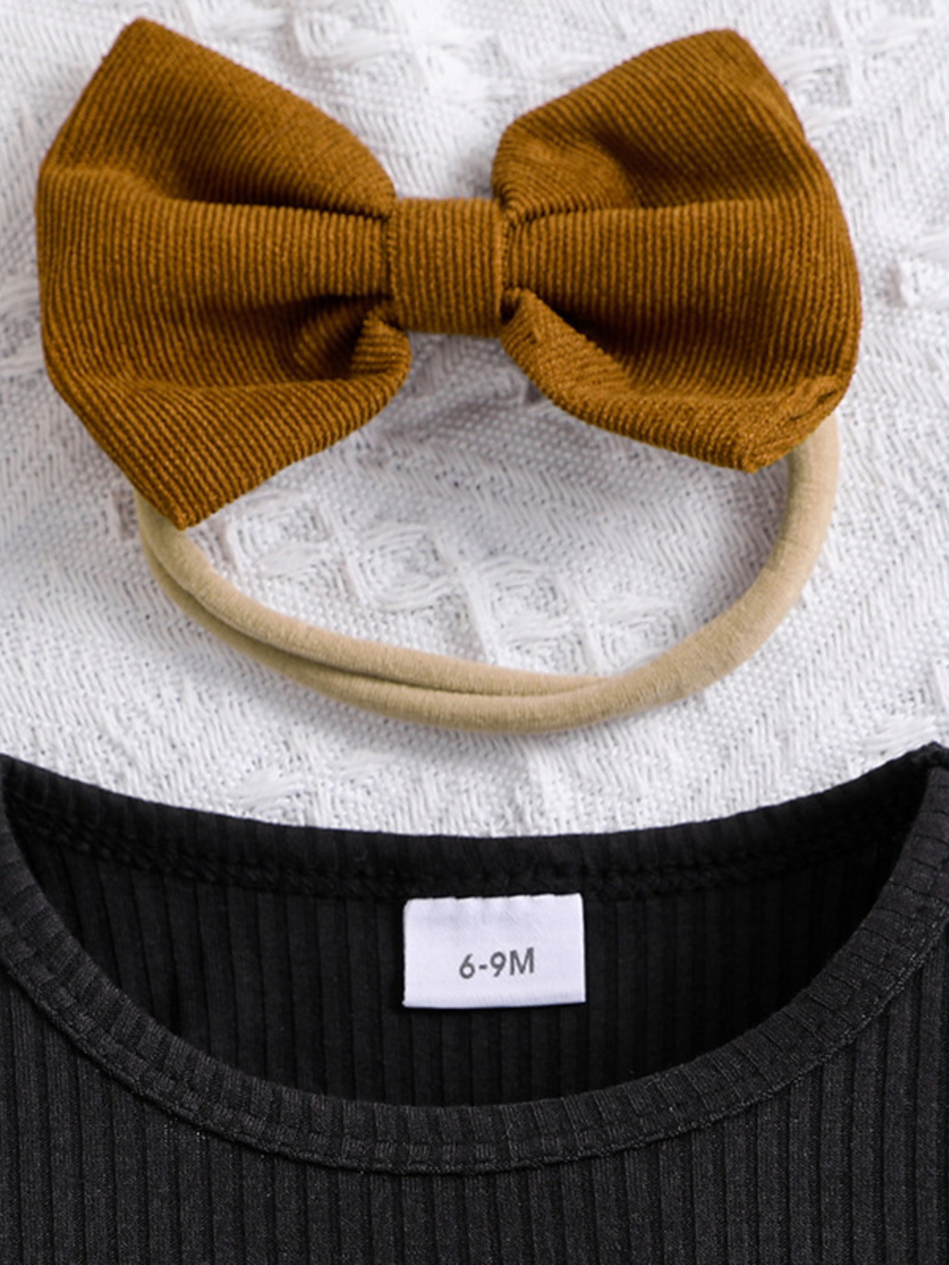Children's Ribbed Top and Bow Skirt Set with Headband