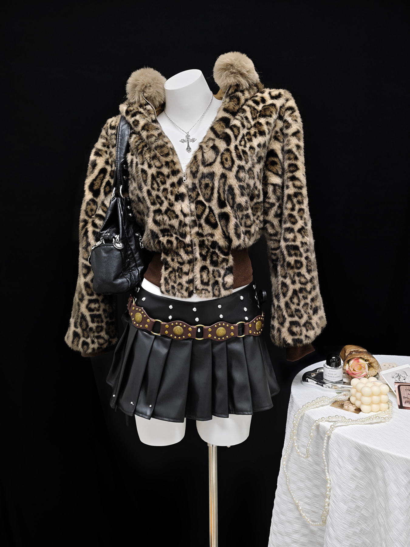 Leopard Faux Fur Hooded Outerwear