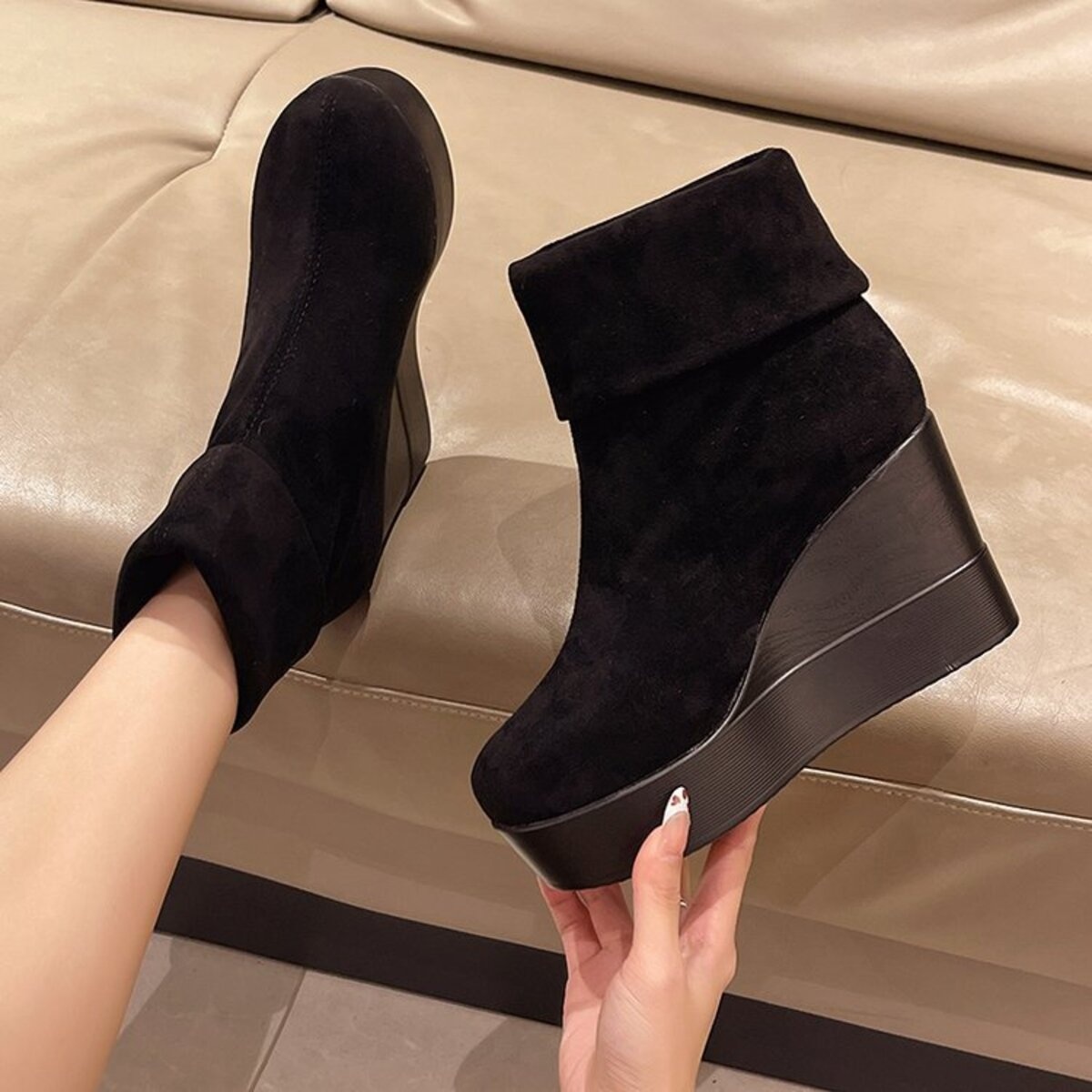 Round Toe Wedge Boots