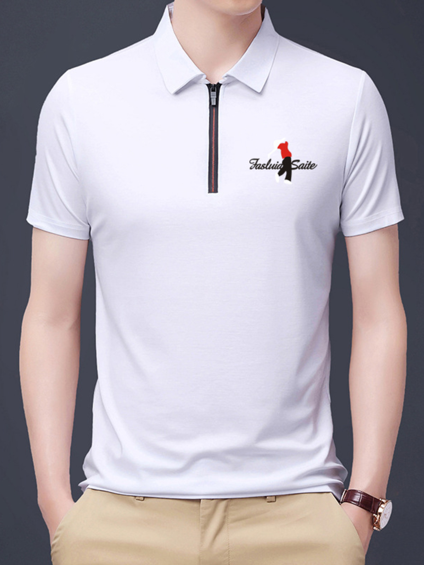 Men's Plus Size Half-Zip Short Sleeve Polo