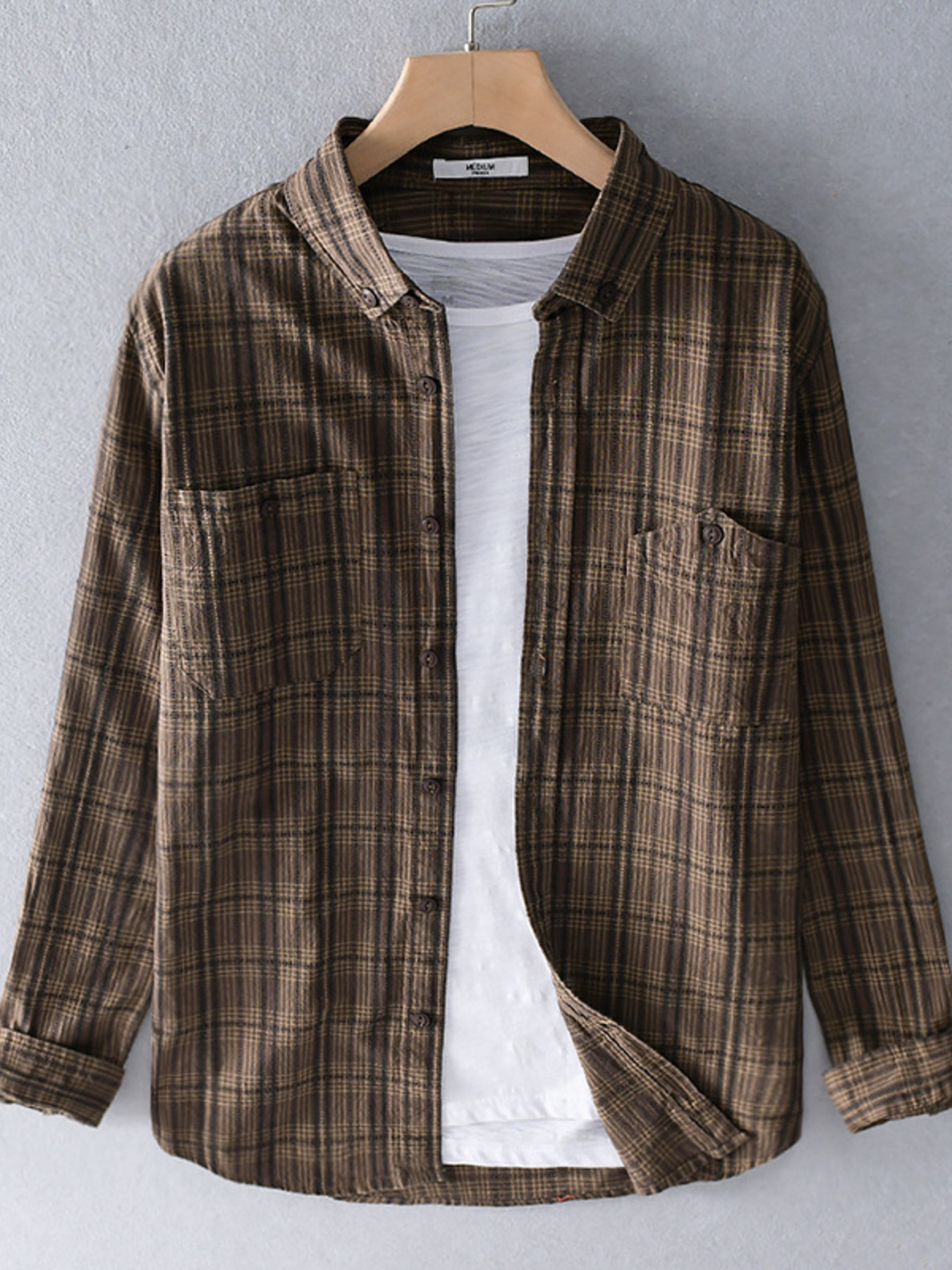 Men's Plus Size Button Up Long Sleeve Plaid Shirt