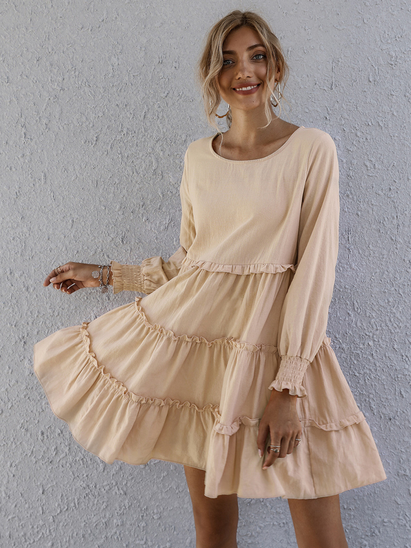 Ruffle Tiered Long Sleeve Mini Dress