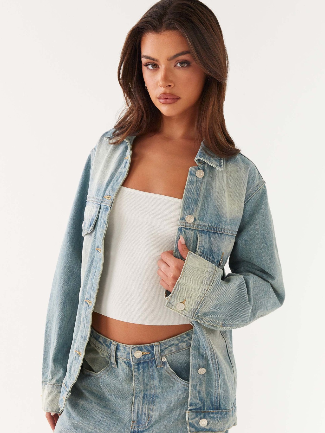 Button Up Denim Jacket and Jeans Set