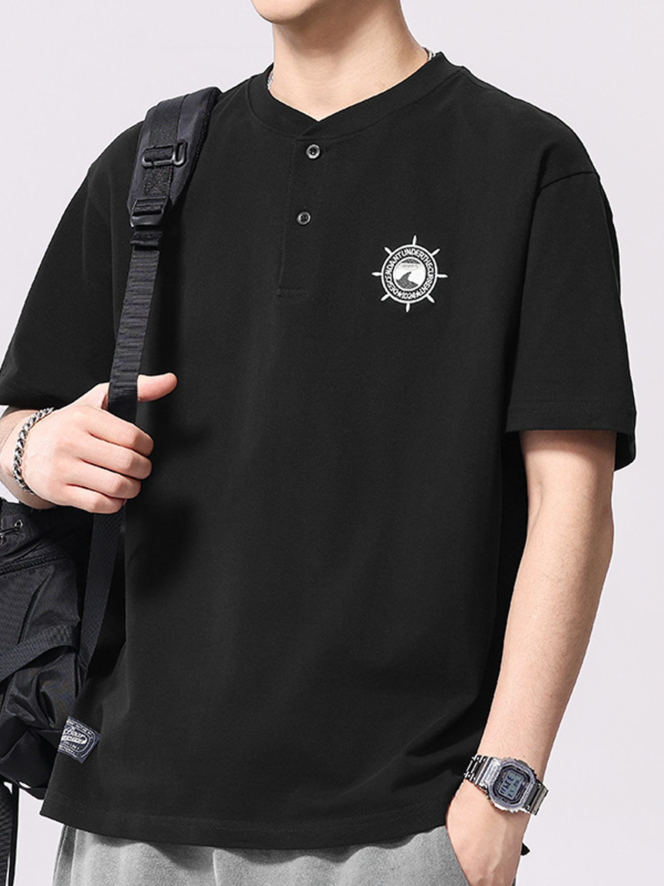 Men's Plus Size Button Detail Short Sleeve T-Shirt