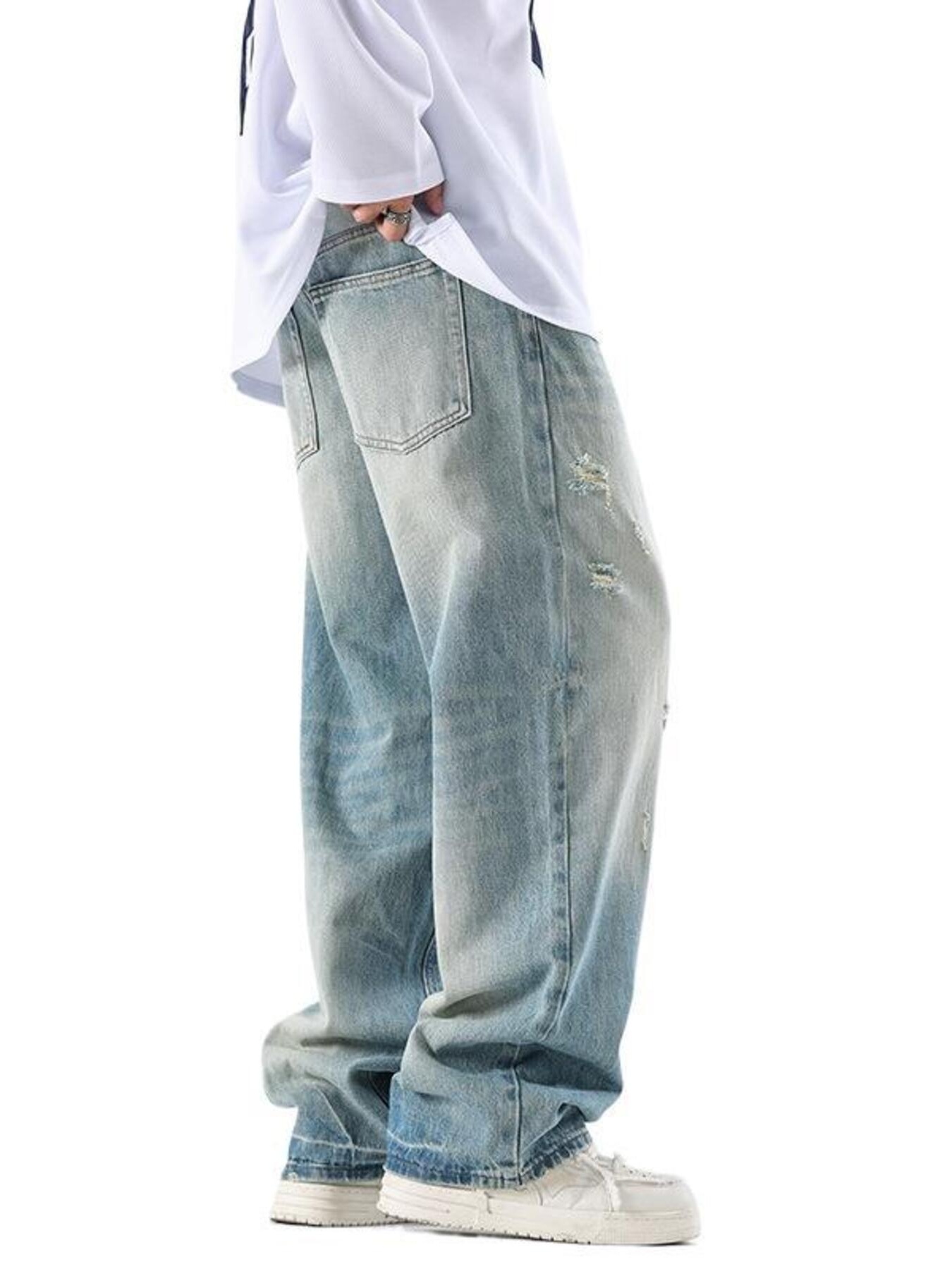 Men's Distressed Wide Leg Jeans