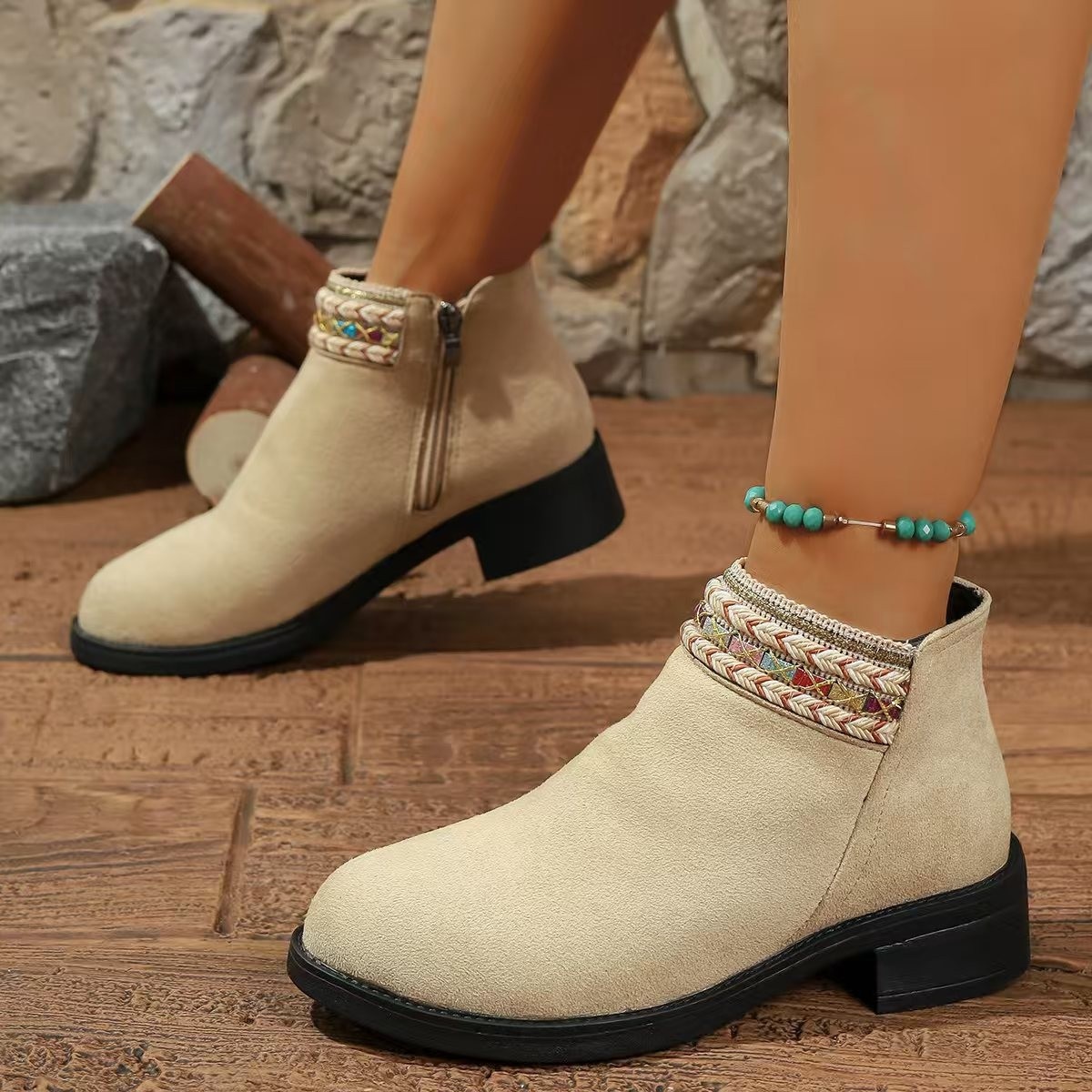 Side Zip Block Heel Boots