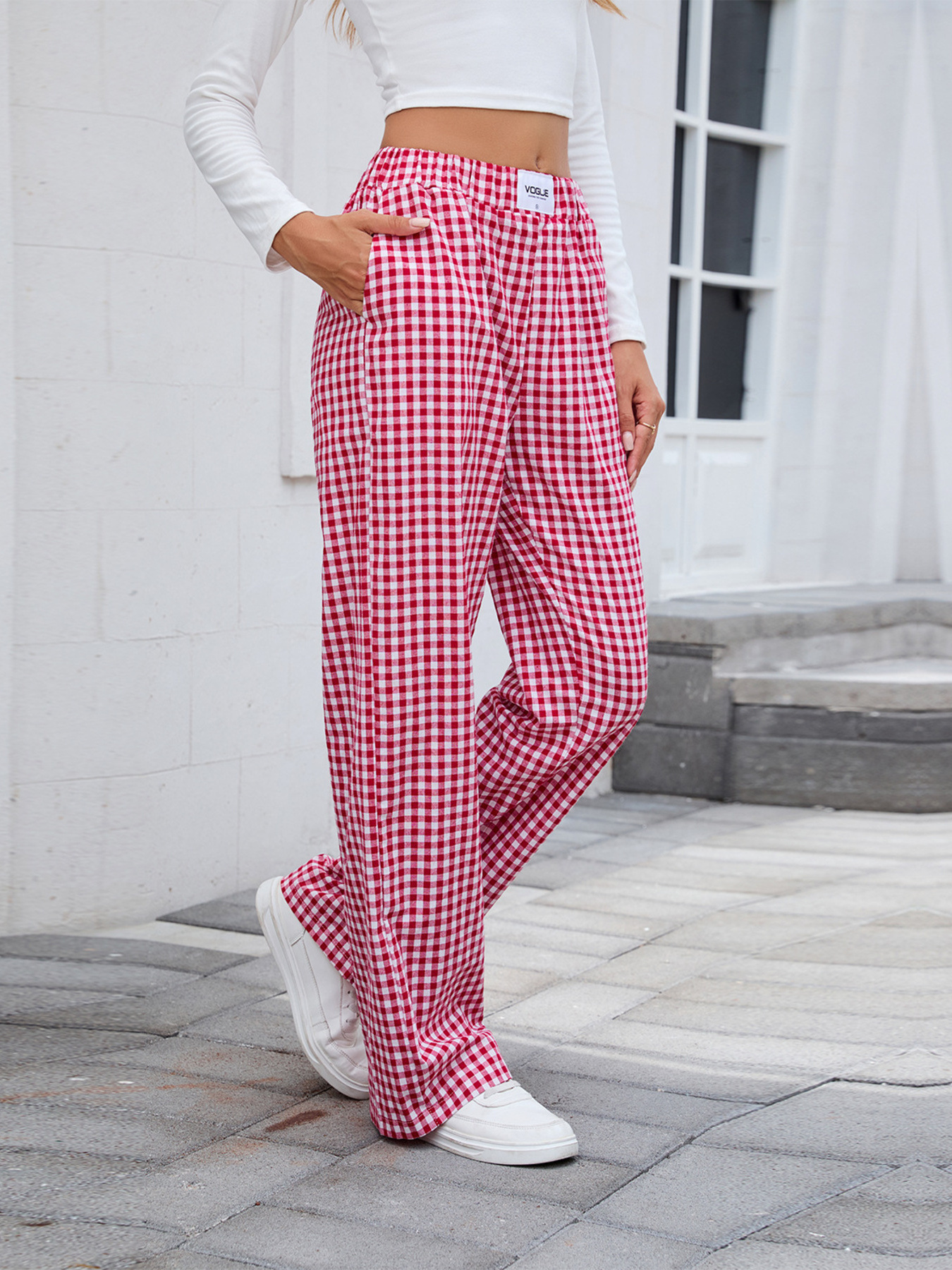 Plaid Wide Leg Casual Pants
