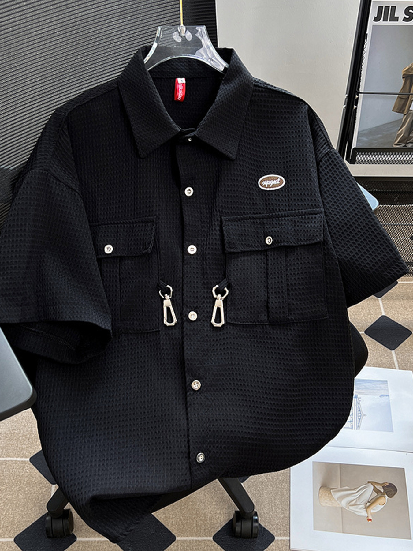 Men's Plus Size Waffle Texture Button Up Shirt