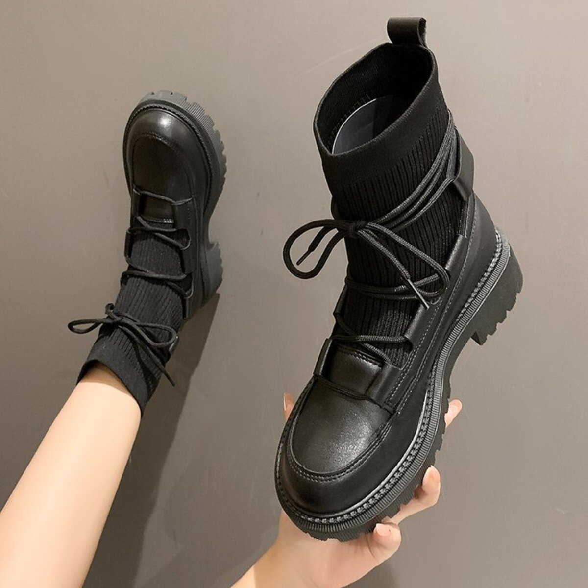 Lace-Up Knit Boots