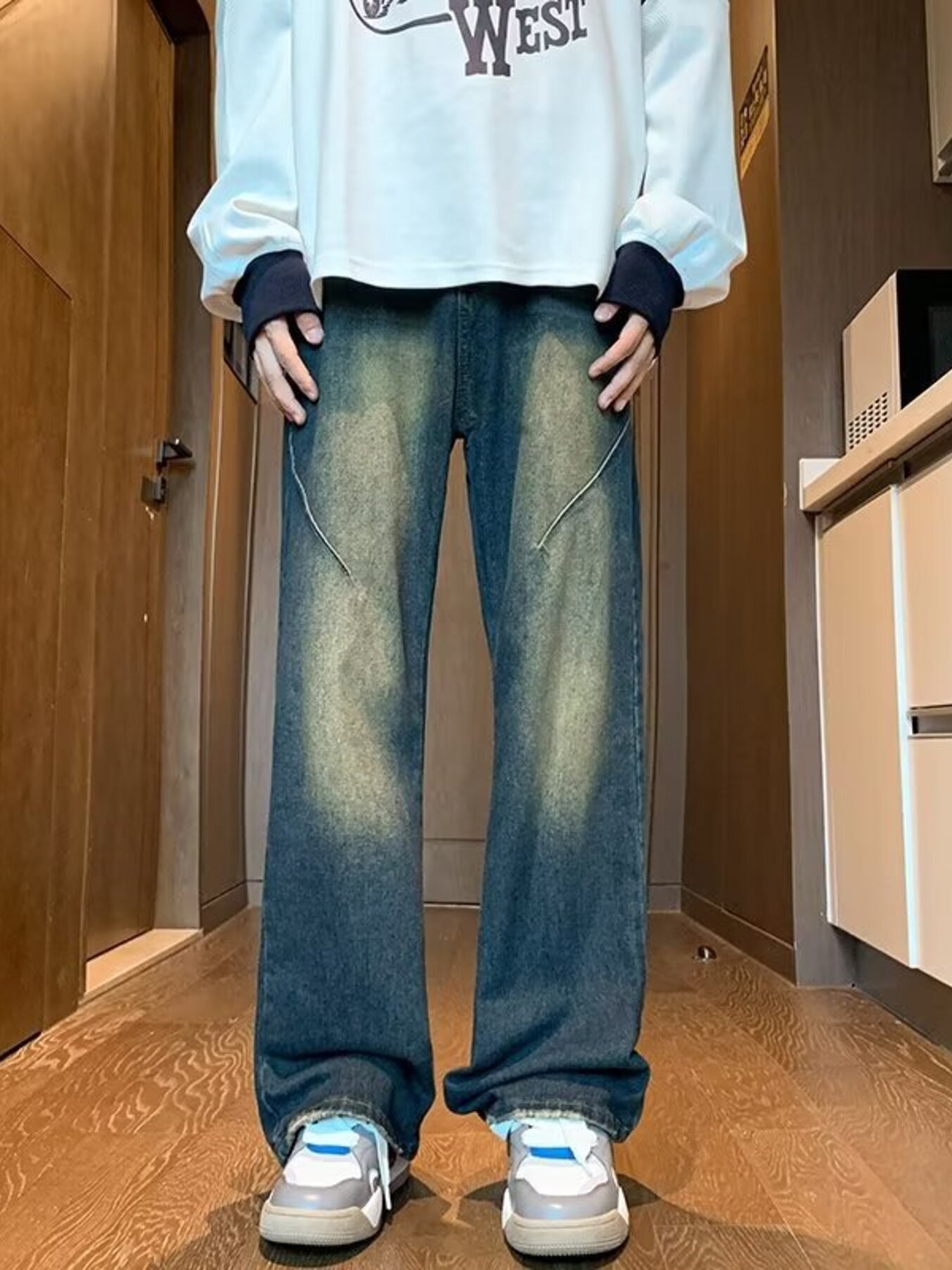 Men's Full Size Vintage Wash Wide Leg Jeans Plus Size