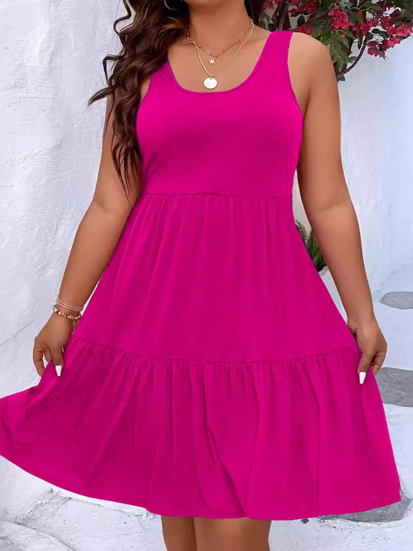 Plus Size Tiered Scoop Neck Tank Dress