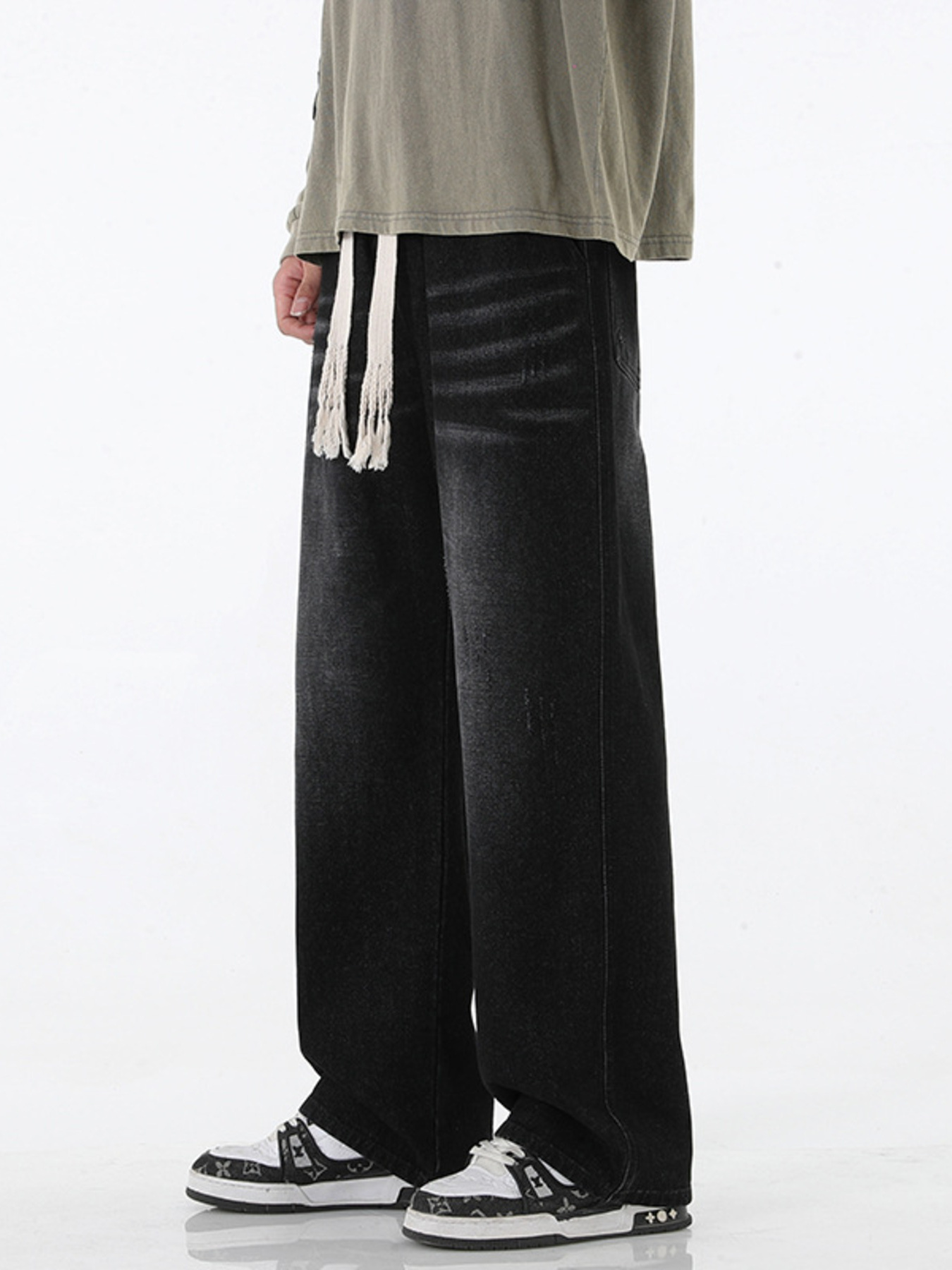 Men's Full Size Wide Leg Drawstring Jeans Plus Size