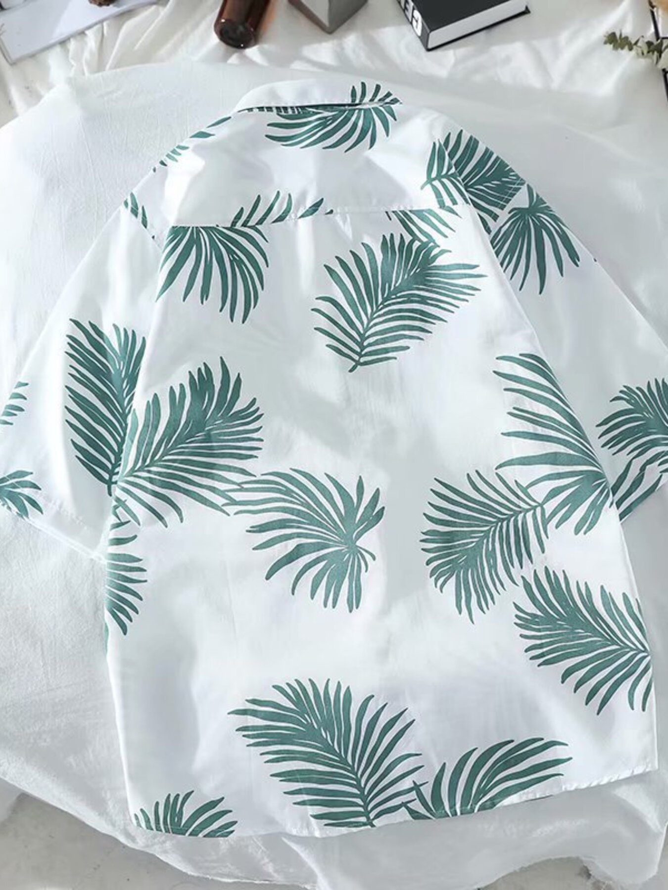 Men's Leaf Print Button Up Short Sleeve Shirt