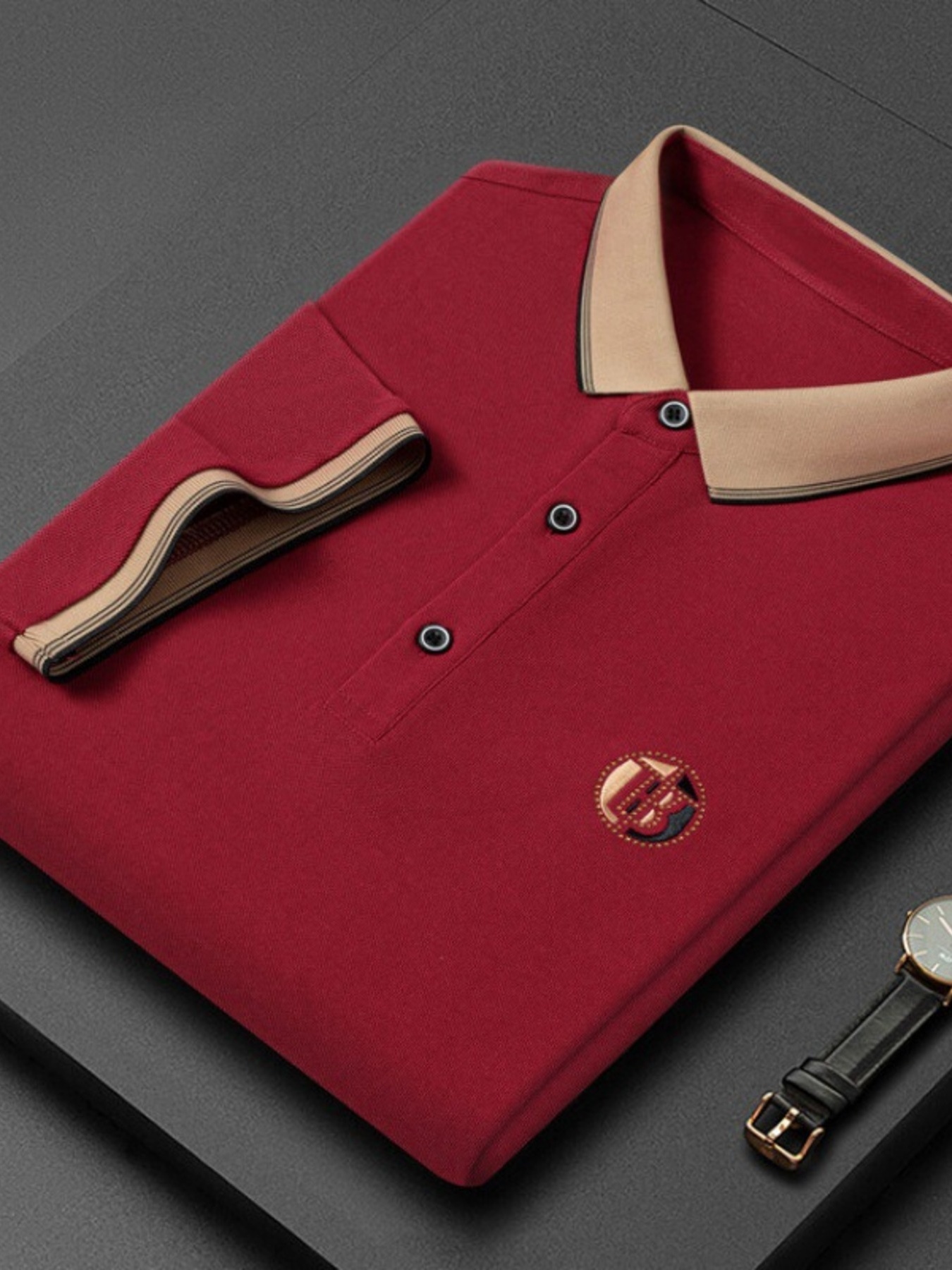 Men's Plus Size Contrast Collar Short Sleeve Polo