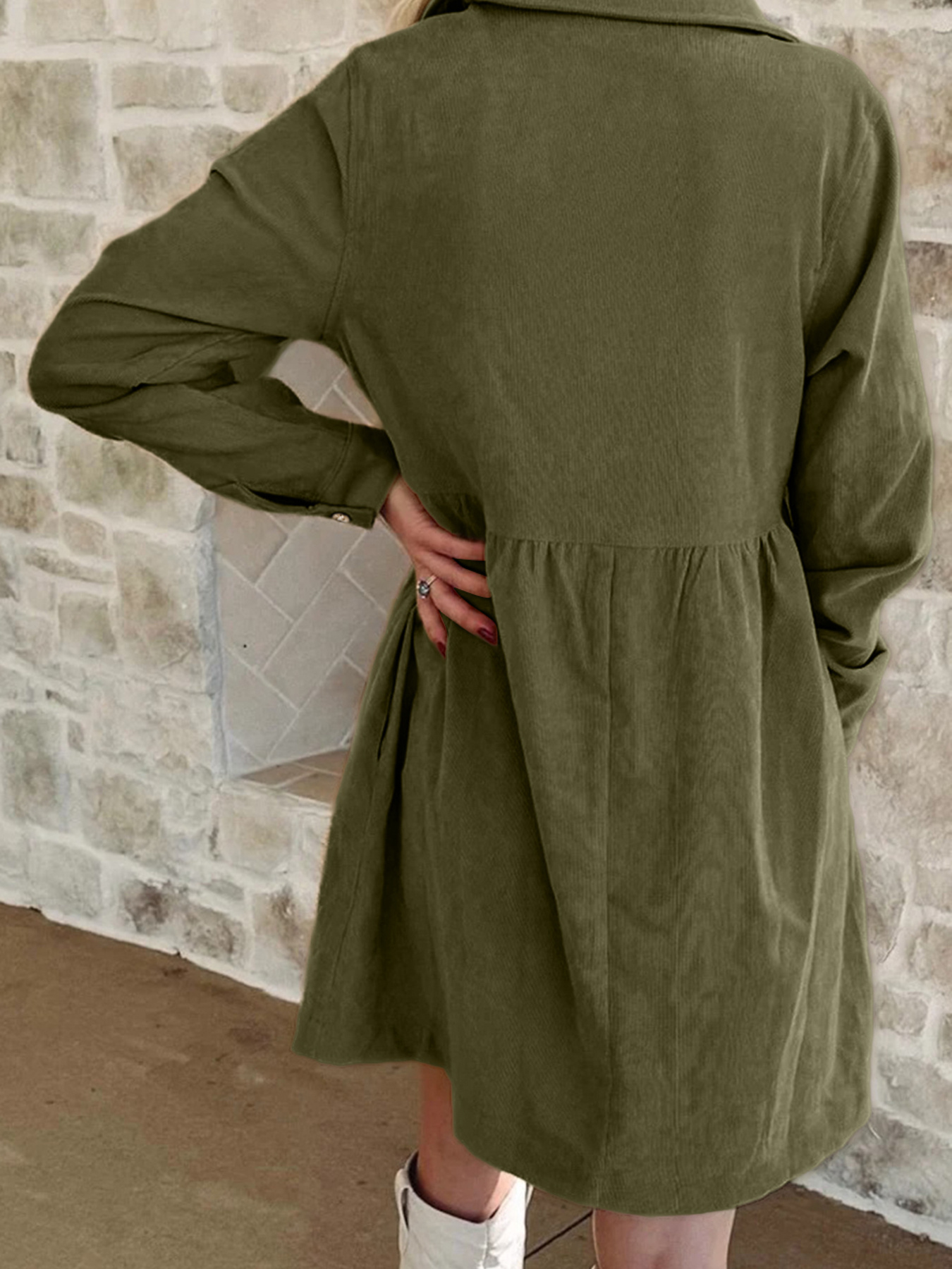 Casual Corduroy Button Detail Mini Dress